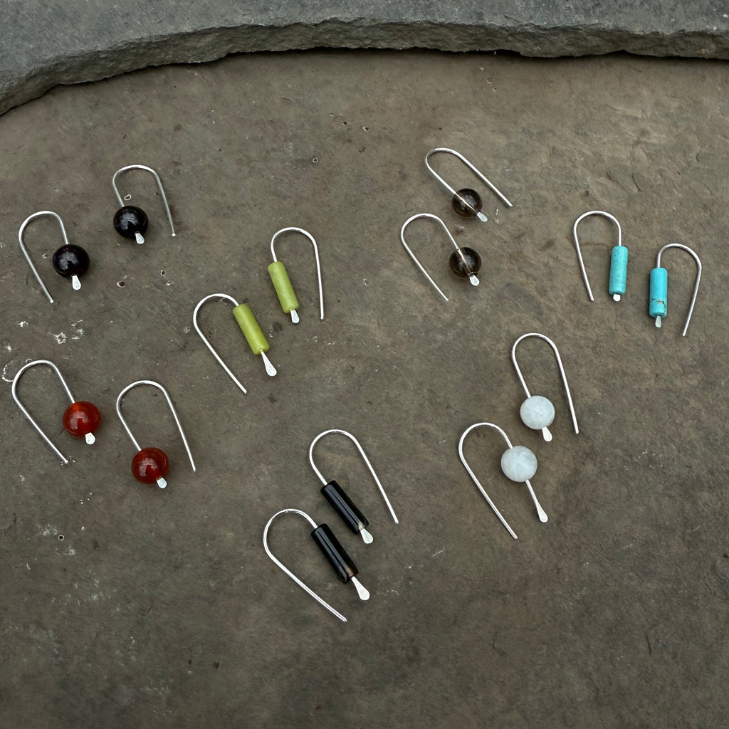 Simple Drop Sterling Earrings with Stone Bead by Jovy Rockey