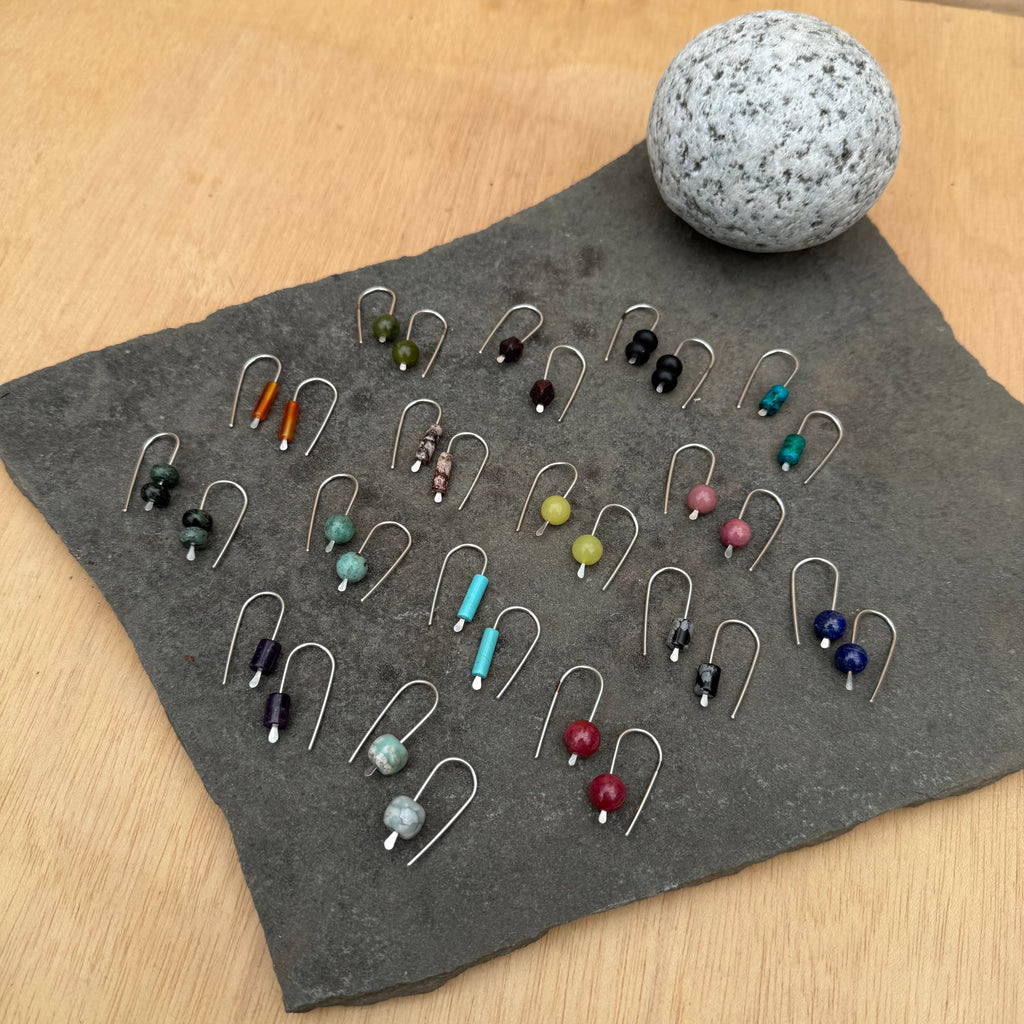 Simple Drop Sterling Earrings with Stone Bead by Jovy Rockey