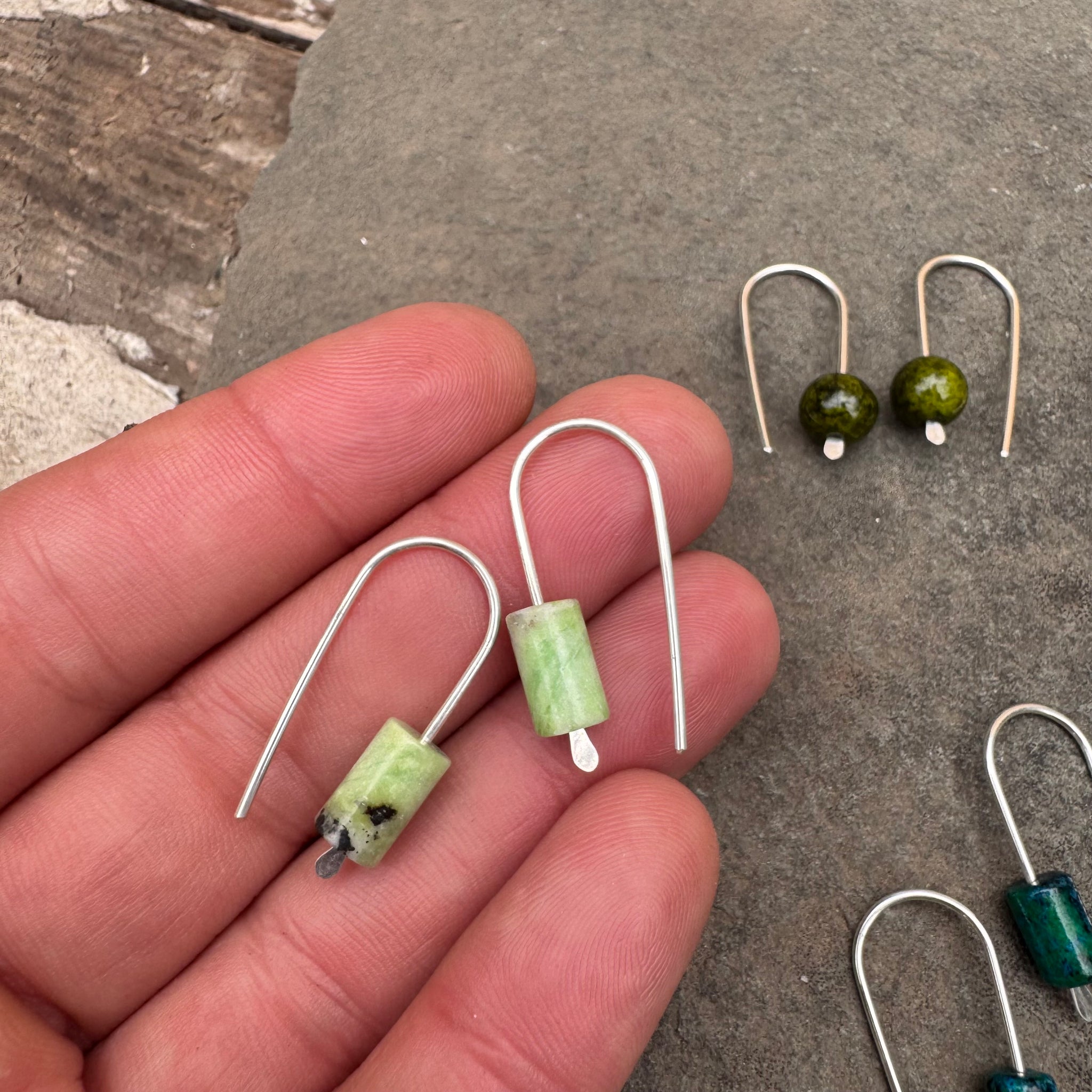 Simple Drop Sterling Earrings with Stone Bead by Jovy Rockey