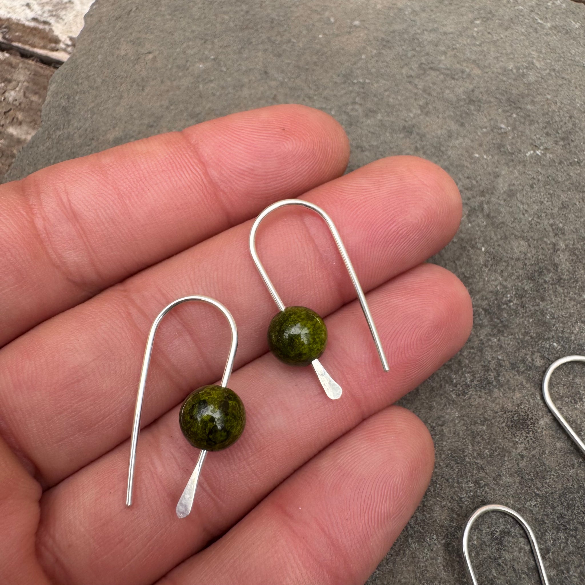 Simple Drop Sterling Earrings with Stone Bead by Jovy Rockey