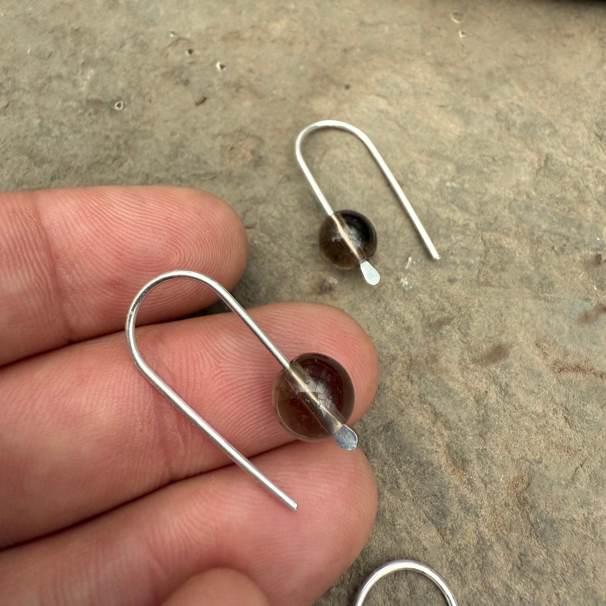 Simple Drop Sterling Earrings with Stone Bead by Jovy Rockey