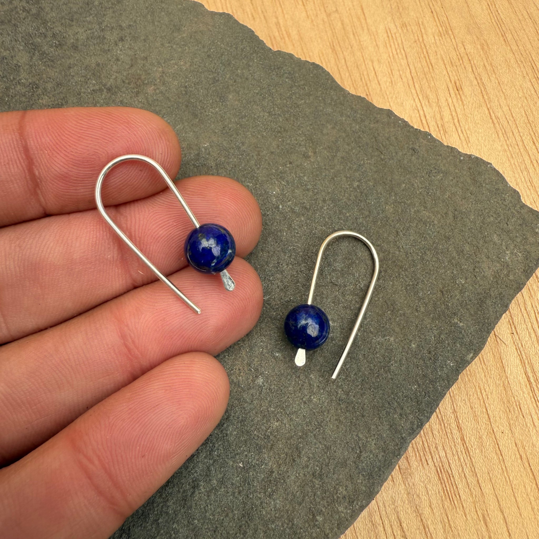 Simple Drop Sterling Earrings with Stone Bead by Jovy Rockey