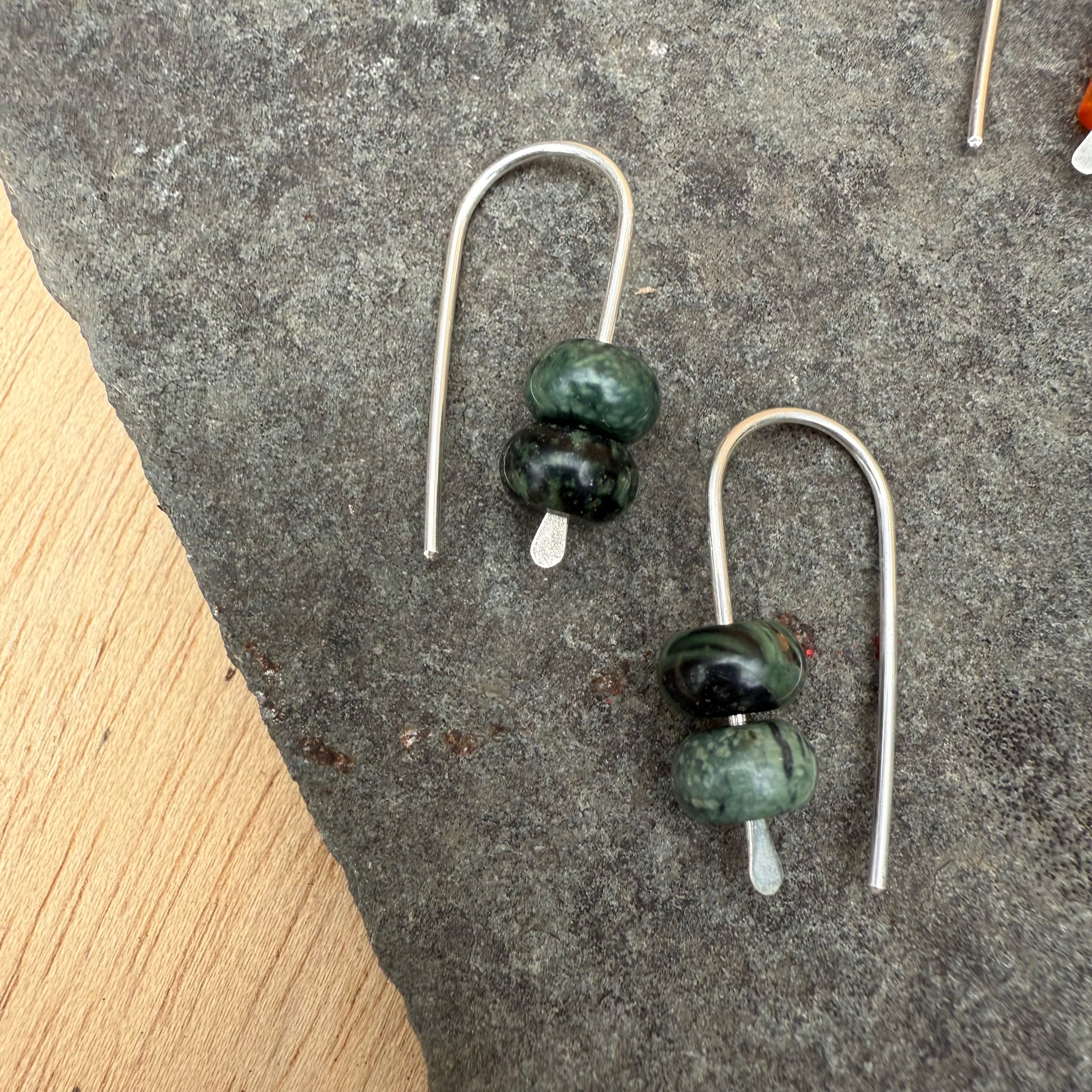 Simple Drop Sterling Earrings with Stone Bead by Jovy Rockey