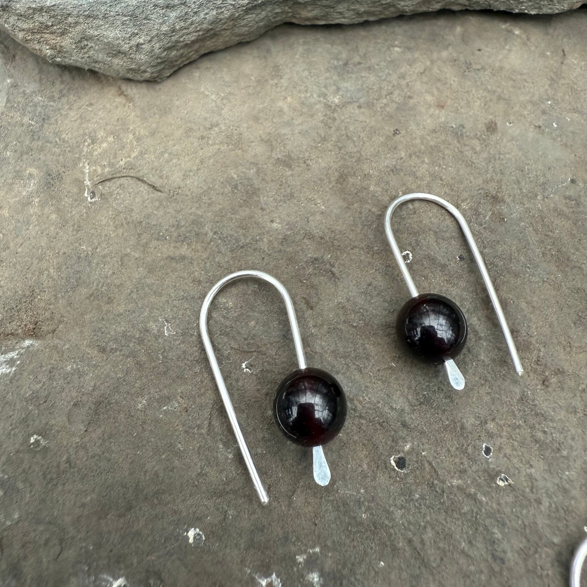 Simple Drop Sterling Earrings with Stone Bead by Jovy Rockey