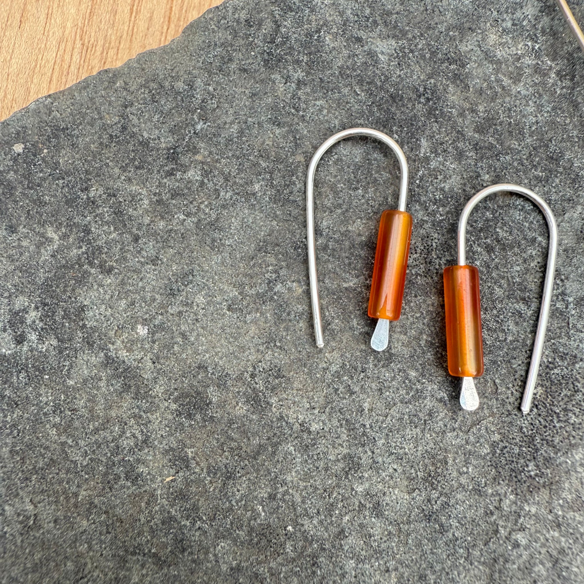 Simple Drop Sterling Earrings with Stone Bead by Jovy Rockey