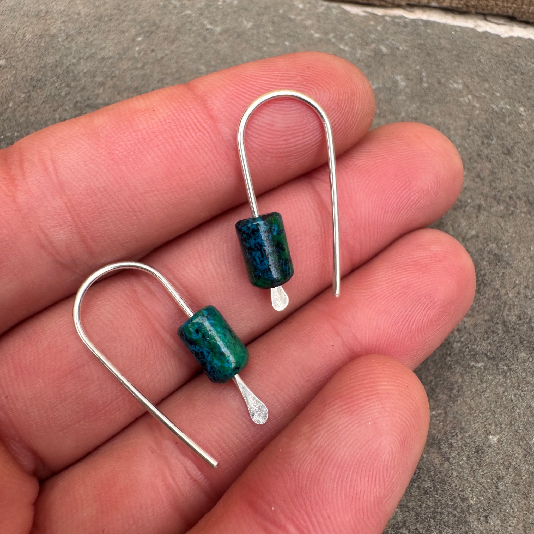 Simple Drop Sterling Earrings with Stone Bead by Jovy Rockey