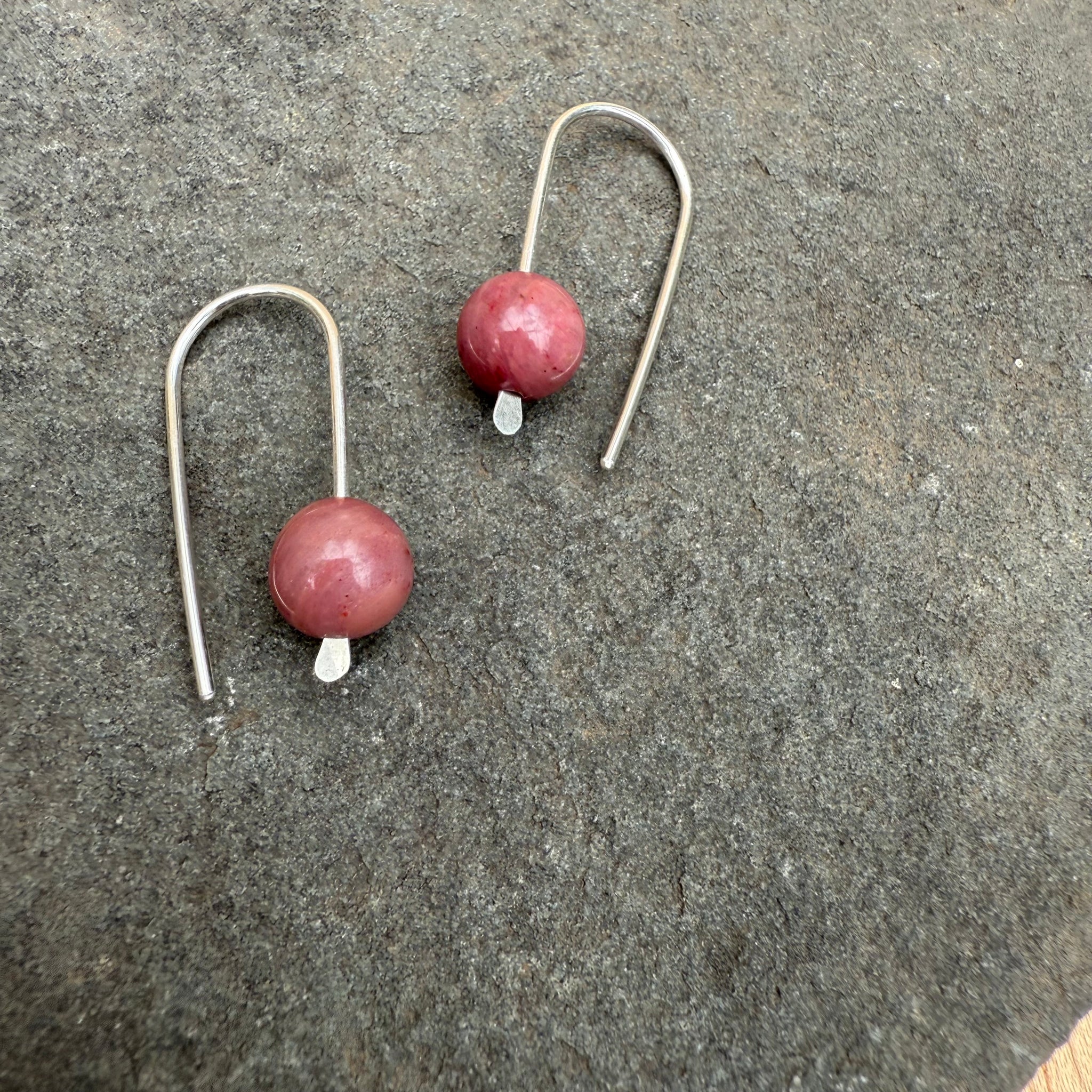 Simple Drop Sterling Earrings with Stone Bead by Jovy Rockey