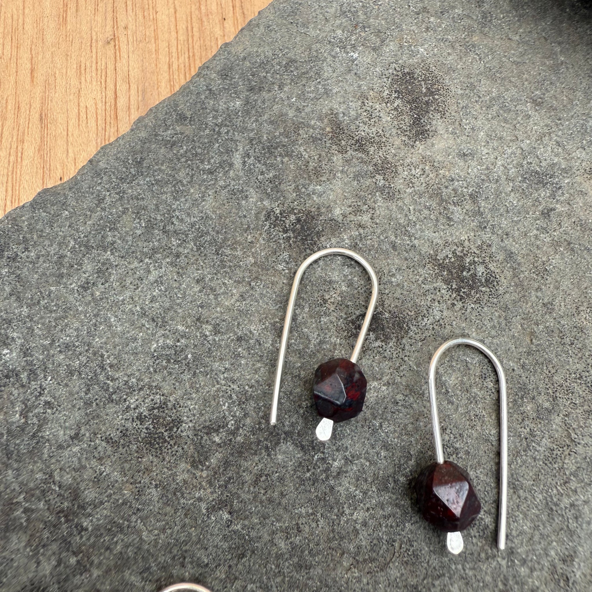 Simple Drop Sterling Earrings with Stone Bead by Jovy Rockey