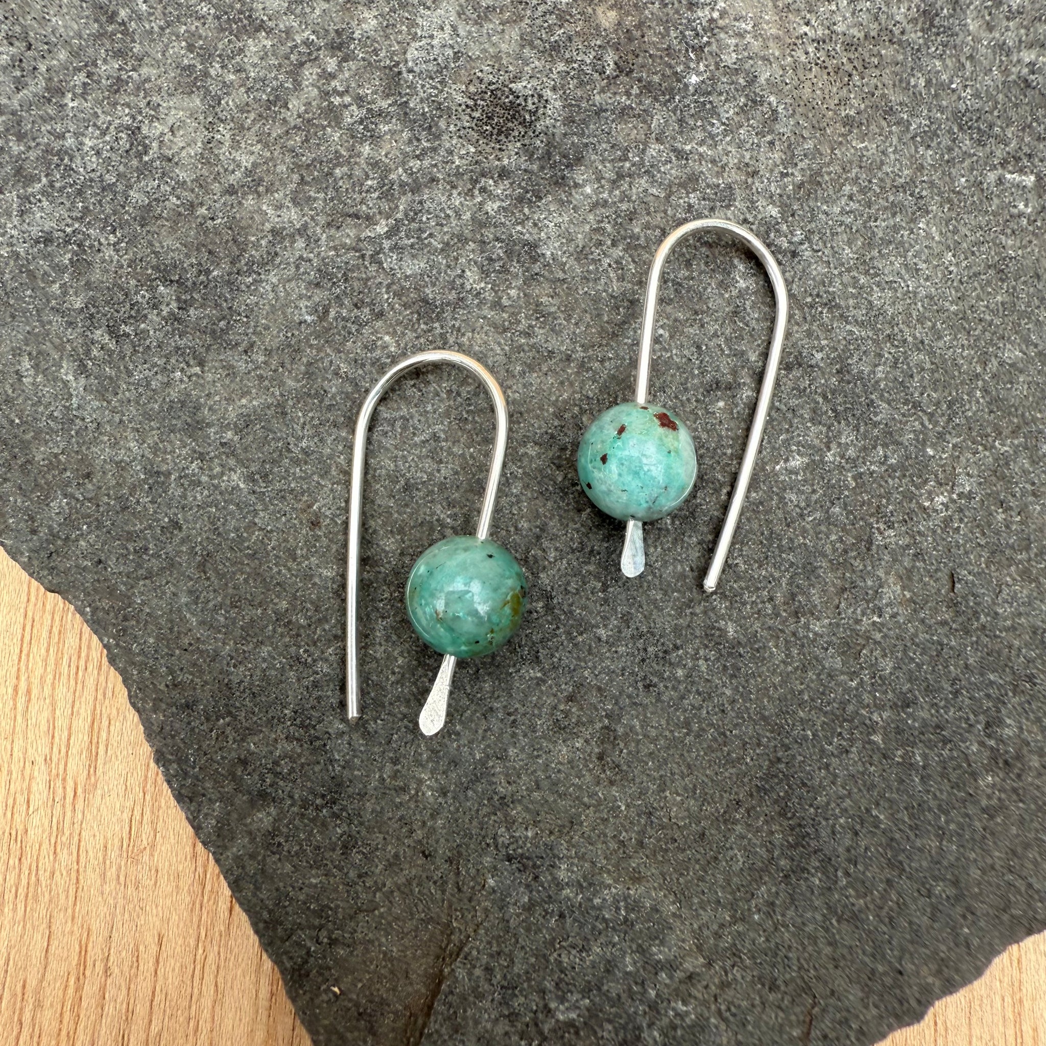 Simple Drop Sterling Earrings with Stone Bead by Jovy Rockey
