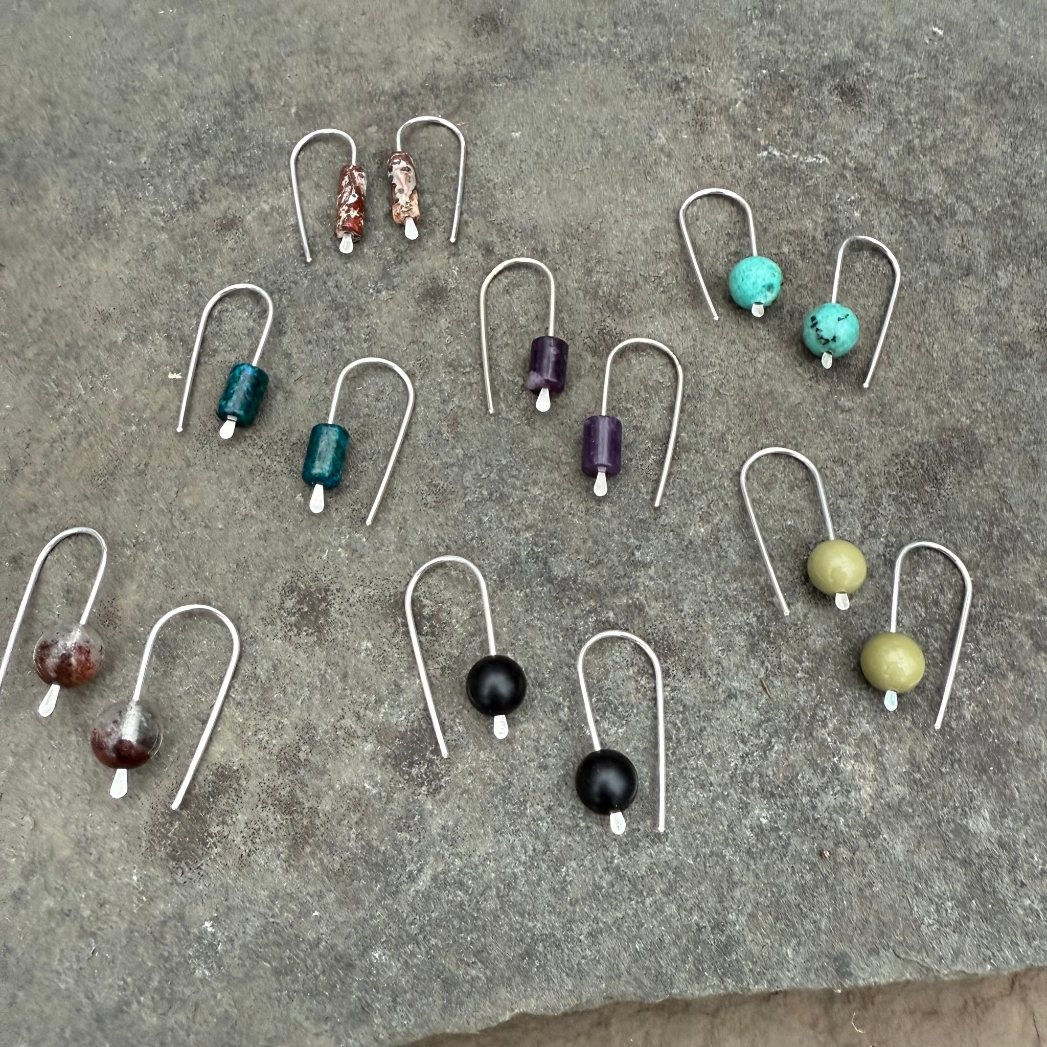 Simple Drop Sterling Earrings with Stone Bead by Jovy Rockey