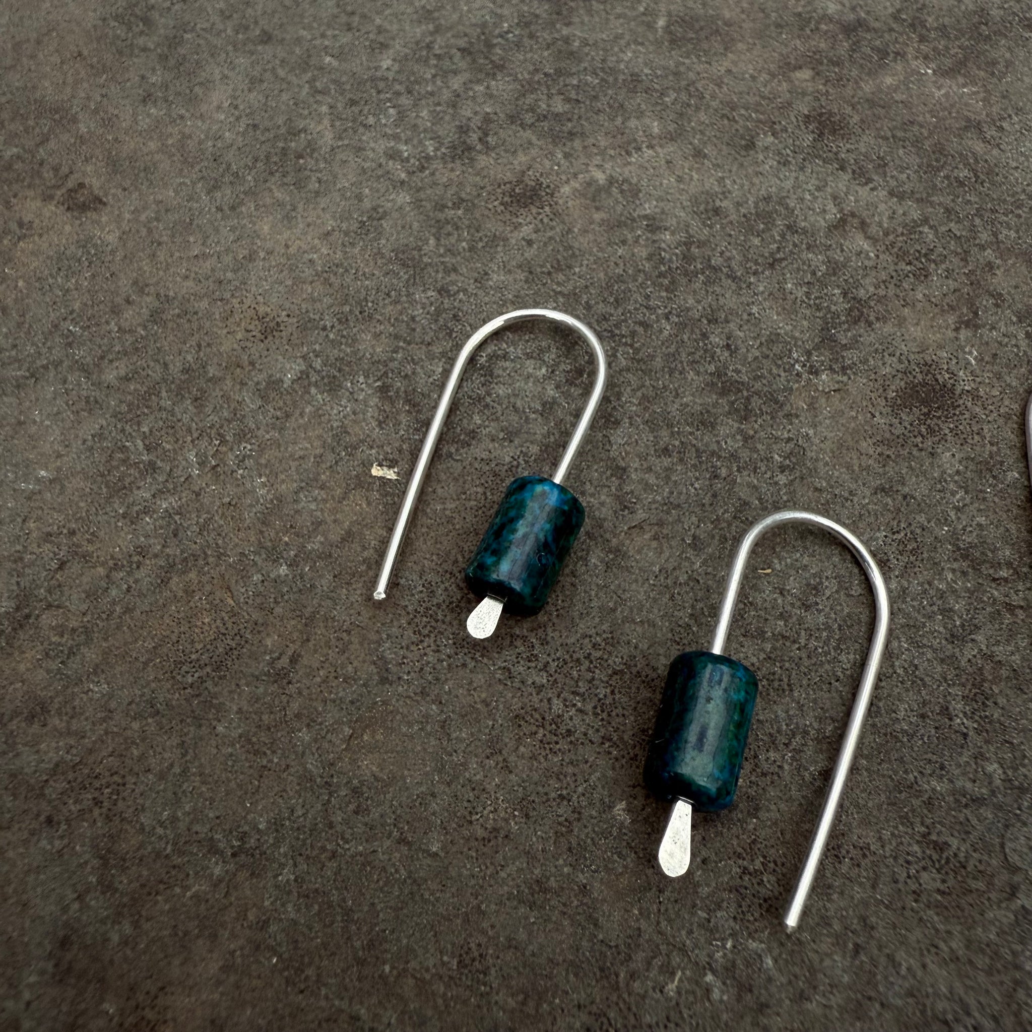Simple Drop Sterling Earrings with Stone Bead by Jovy Rockey