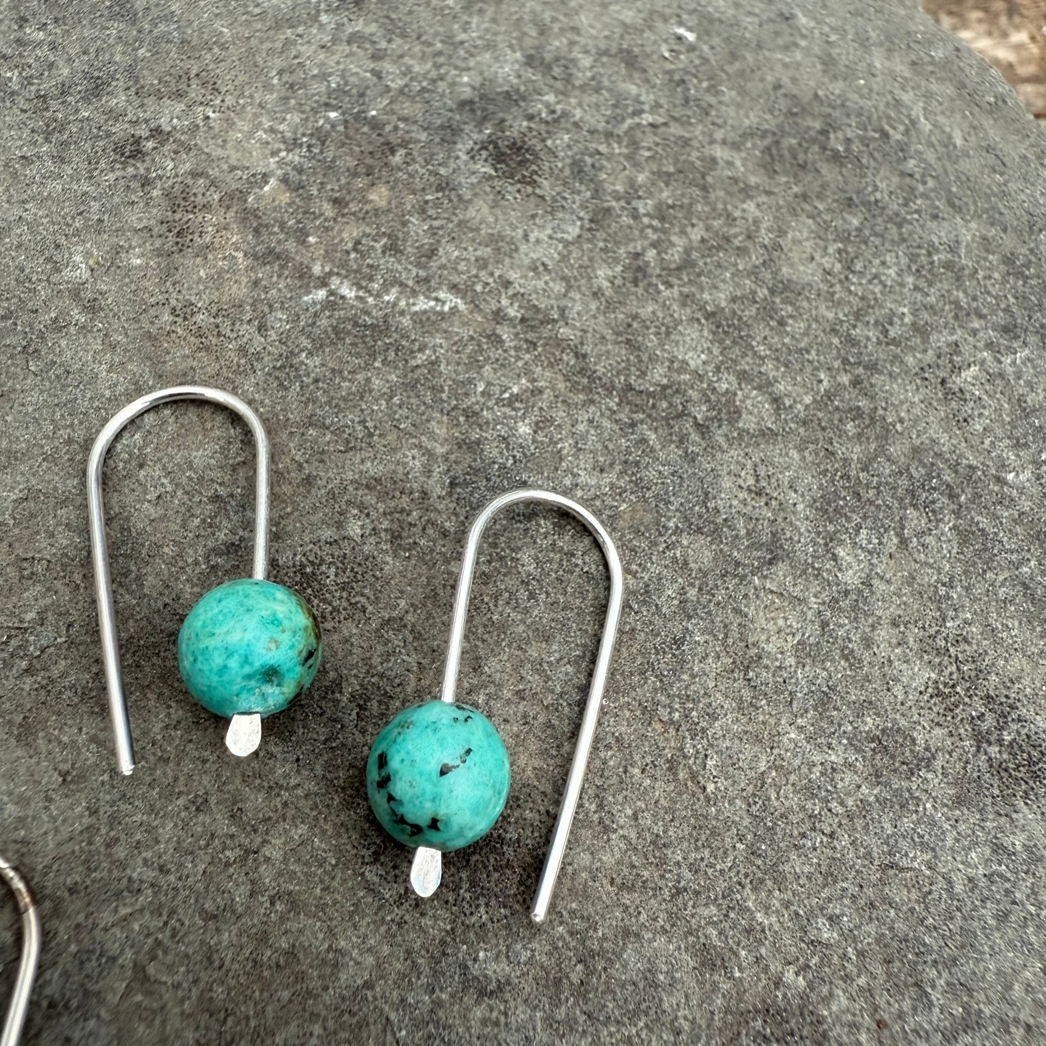 Simple Drop Sterling Earrings with Stone Bead by Jovy Rockey