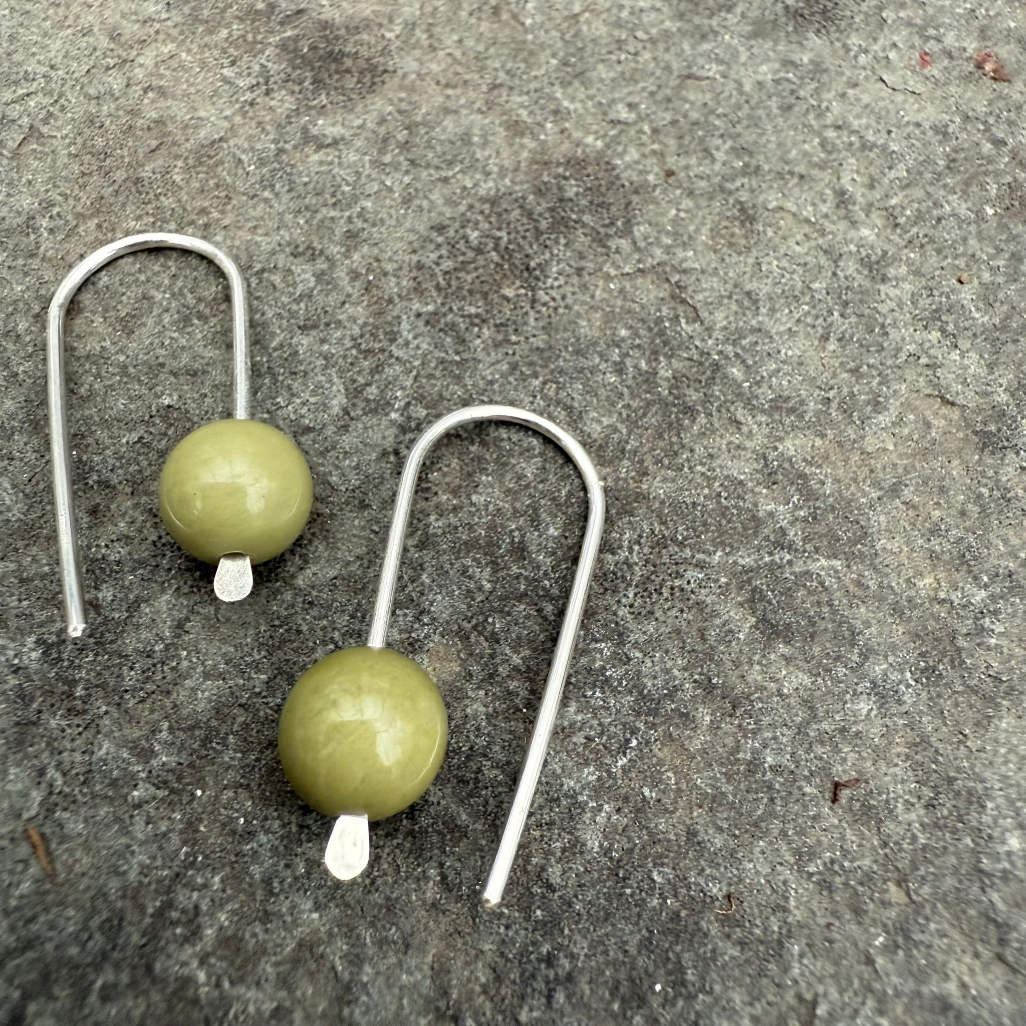 Simple Drop Sterling Earrings with Stone Bead by Jovy Rockey