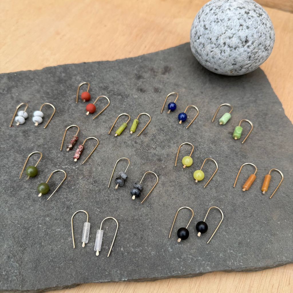 Simple Drop Gold Fill Earrings with Stone Bead by Jovy Rockey