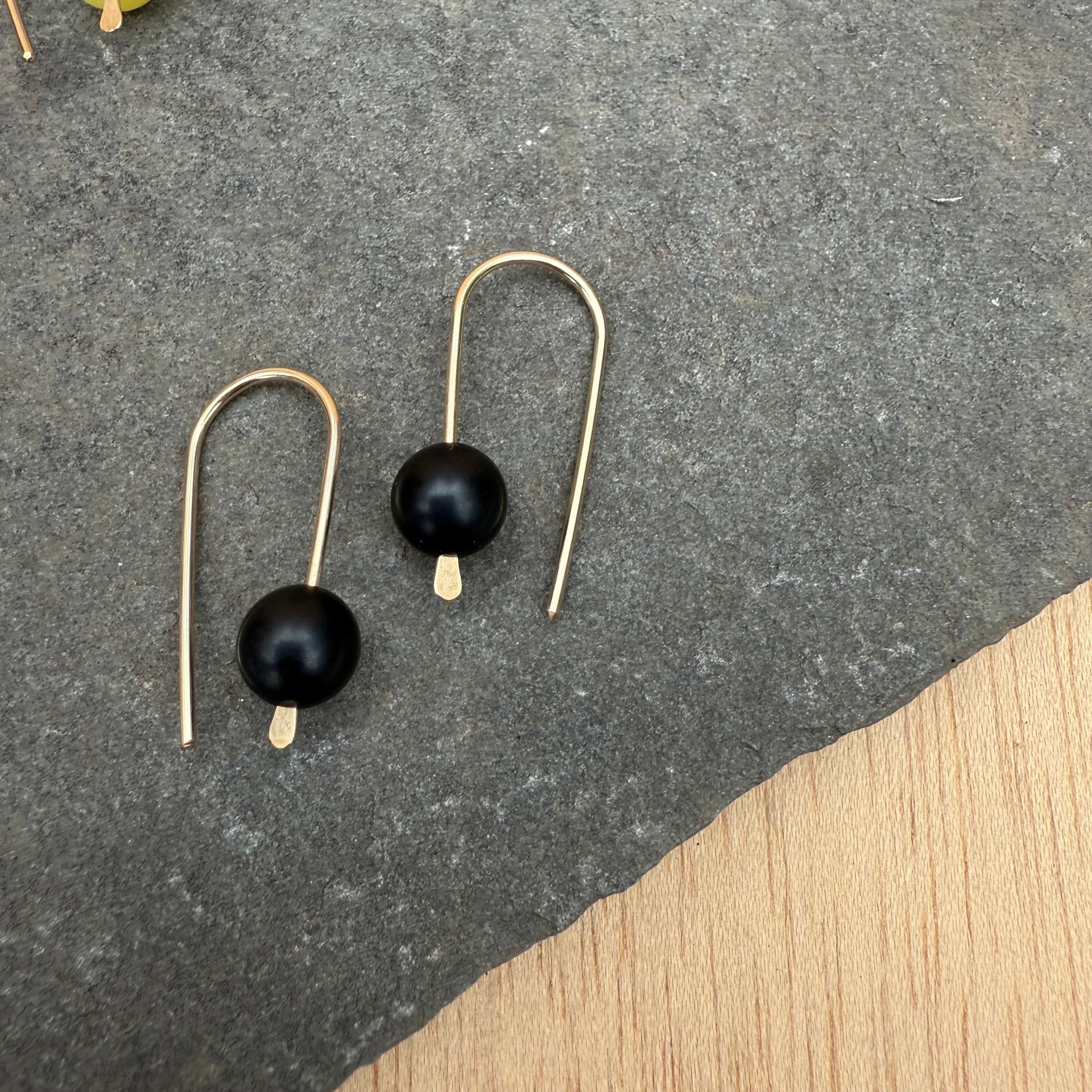 Simple Drop Gold Fill Earrings with Stone Bead by Jovy Rockey