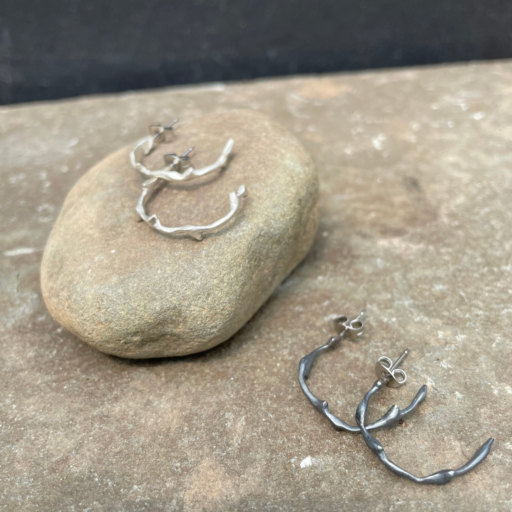 Small Branch Hoop Earrings by Blacking Metals