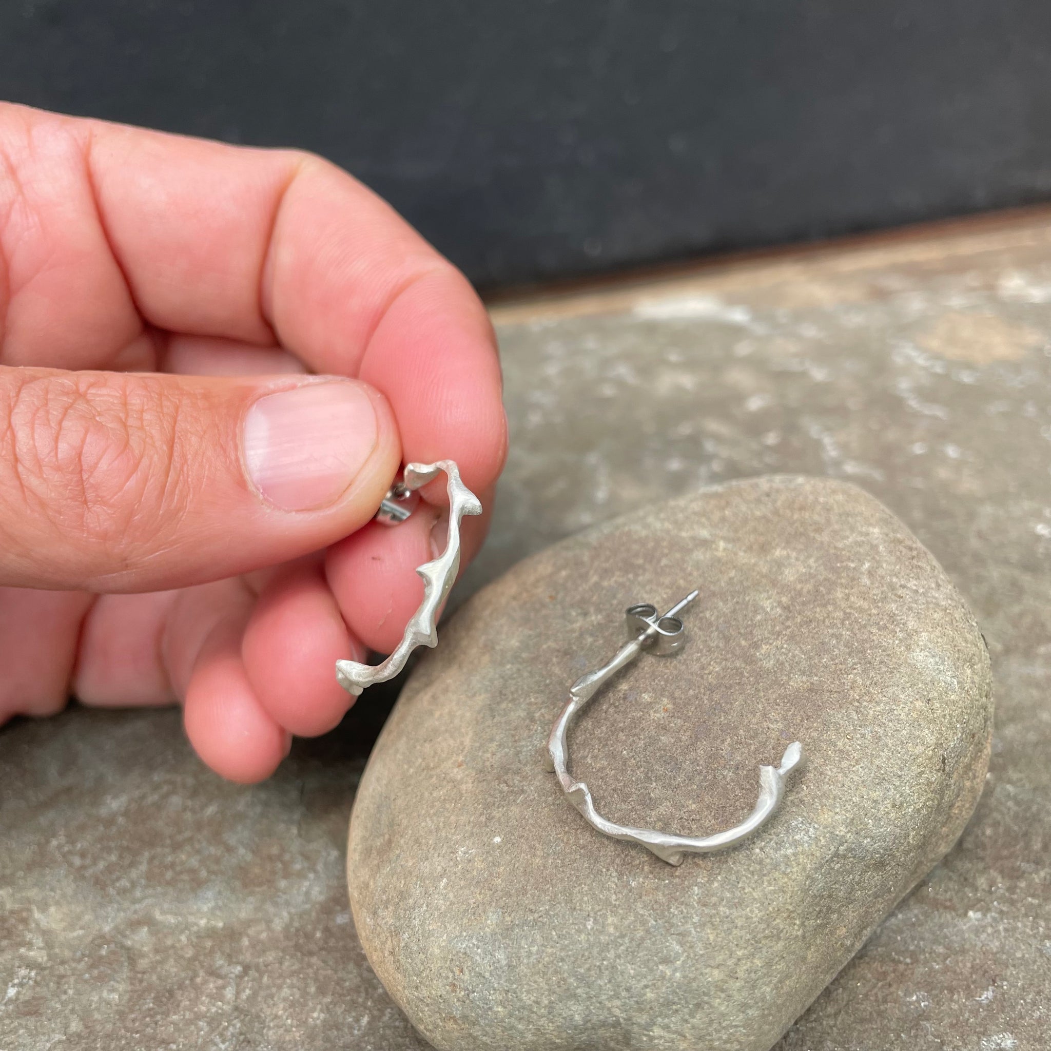 Small Branch Hoop Earrings by Blacking Metals