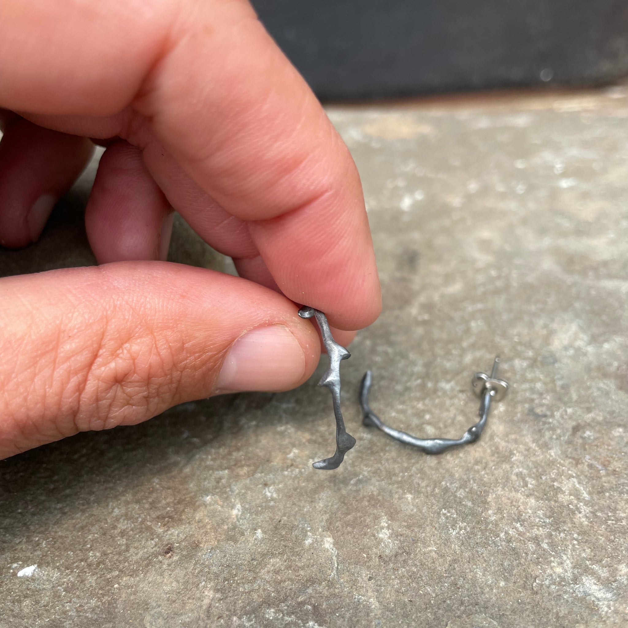 Small Branch Hoop Earrings by Blacking Metals