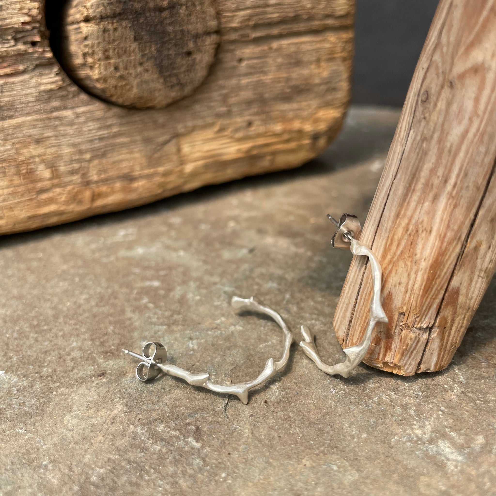 Small Branch Hoop Earrings by Blacking Metals