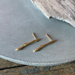 Small Twig Earrings in Gold Vermeil by Tree Trunk Arts