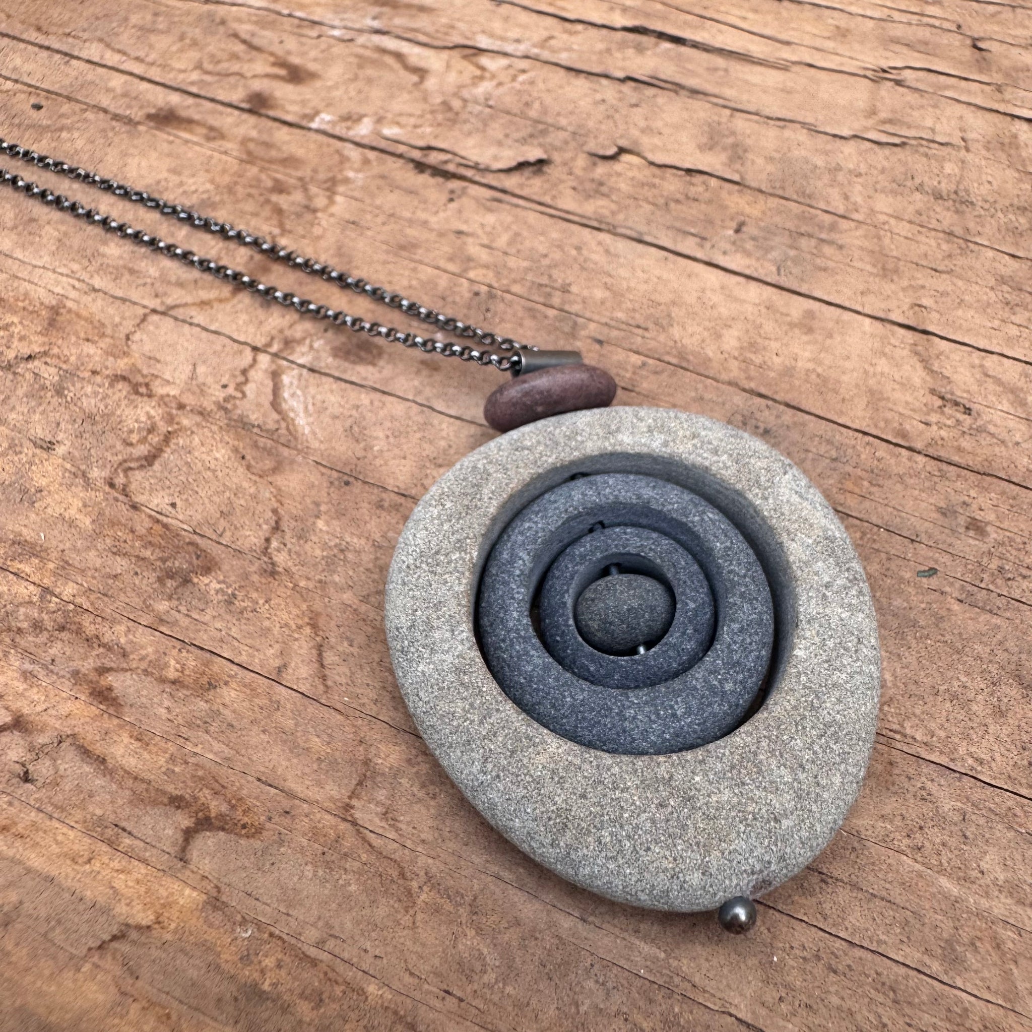 Spinner Stone in Stone Necklace by Lakestone Jewelry
