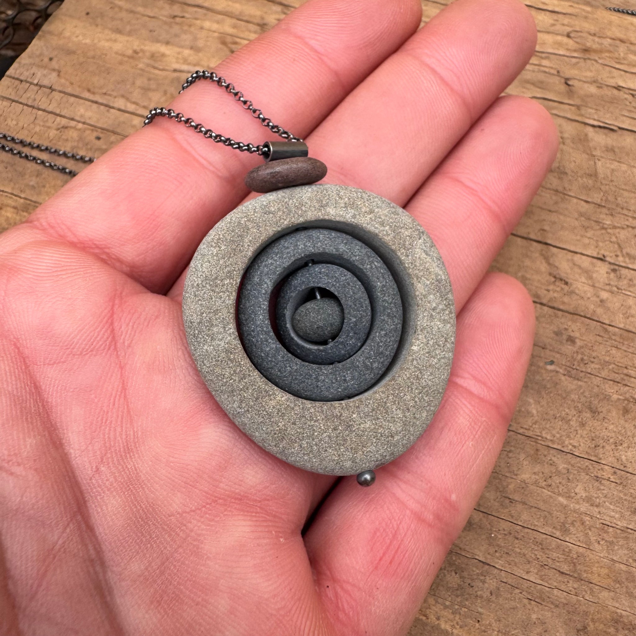 Spinner Stone in Stone Necklace by Lakestone Jewelry