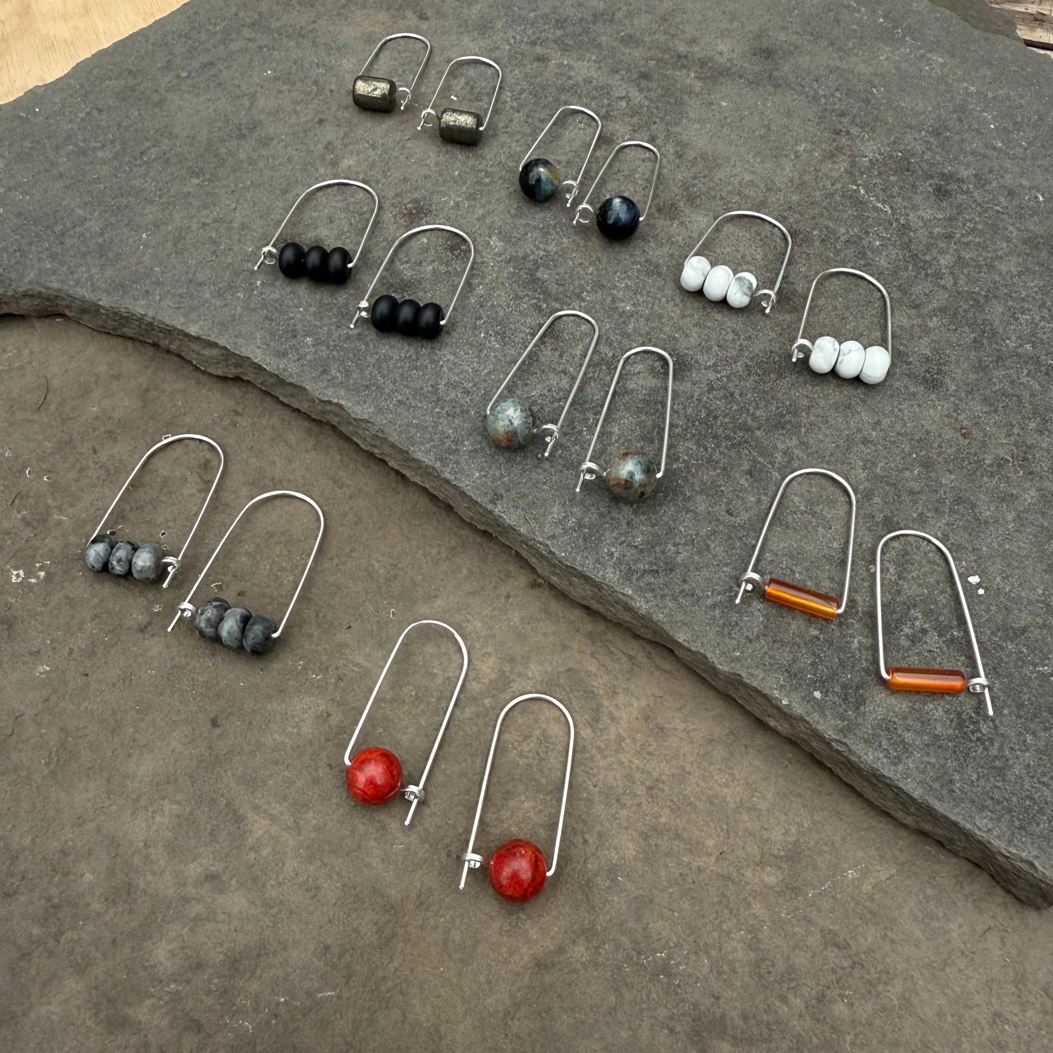 Sterling Earrings Small Arc with Stone by Jovy Rockey