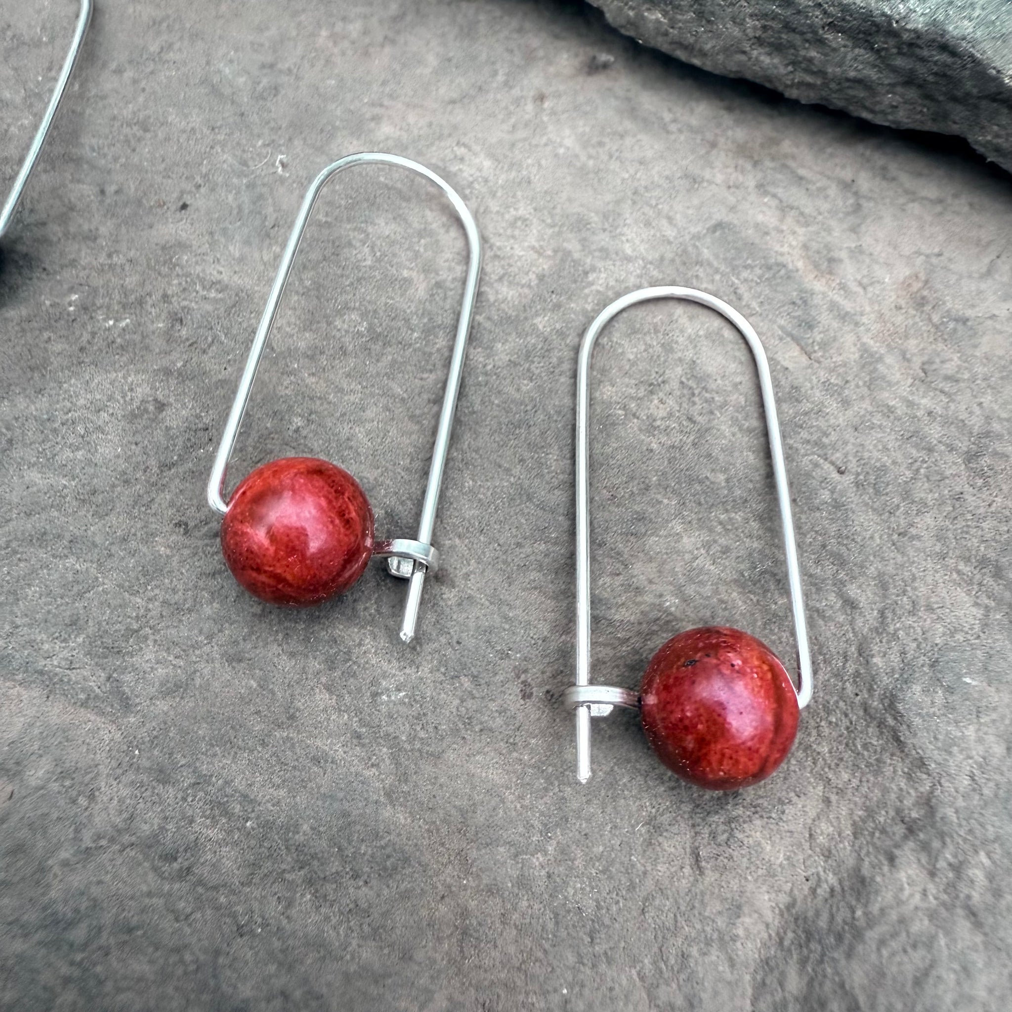 Sterling Earrings Small Arc with Stone by Jovy Rockey