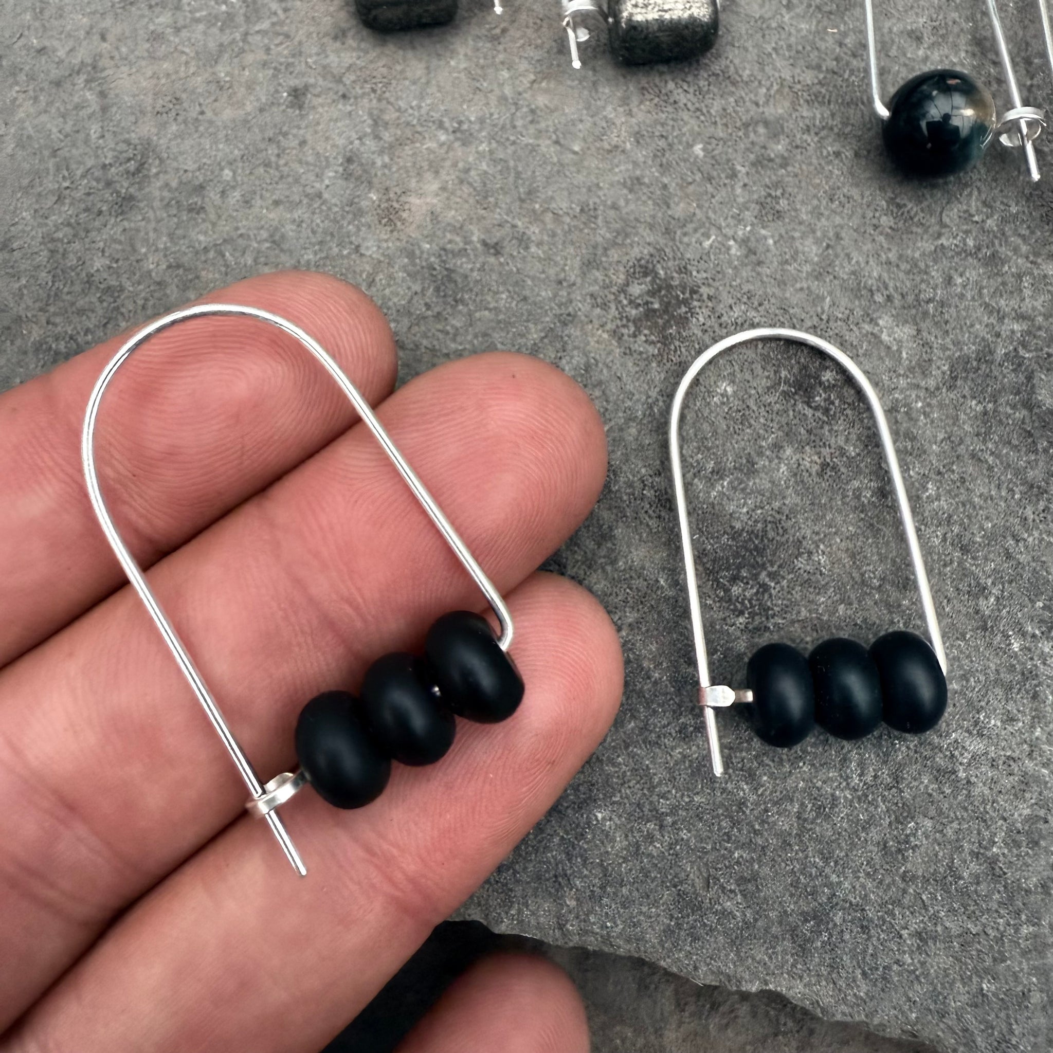 Sterling Earrings Small Arc with Stone by Jovy Rockey