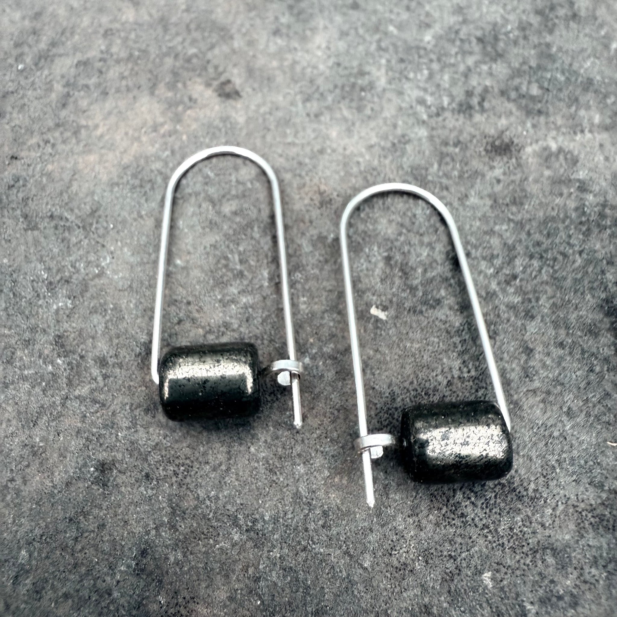 Sterling Earrings Small Arc with Stone by Jovy Rockey