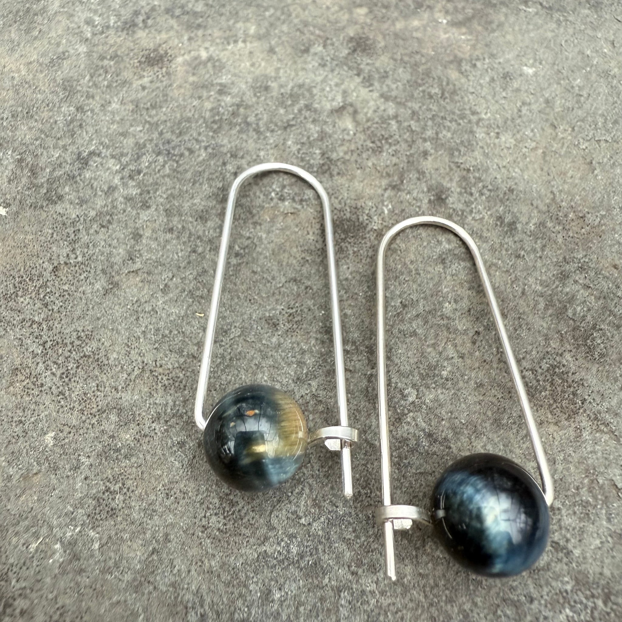 Sterling Earrings Small Arc with Stone by Jovy Rockey