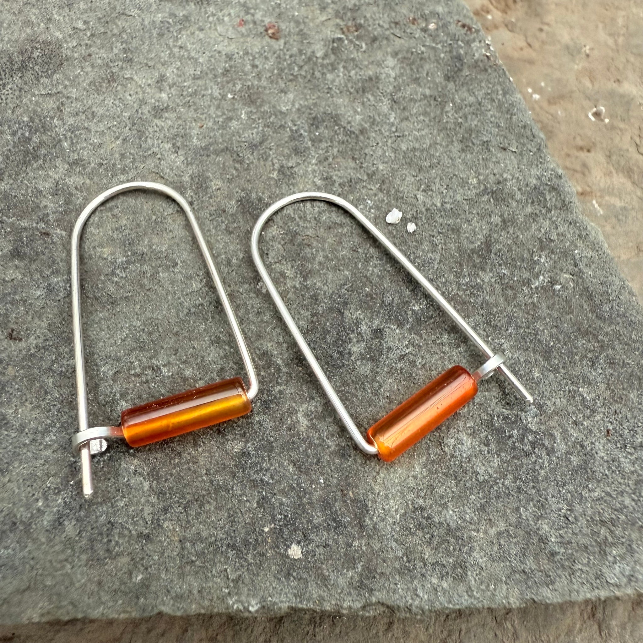 Sterling Earrings Small Arc with Stone by Jovy Rockey