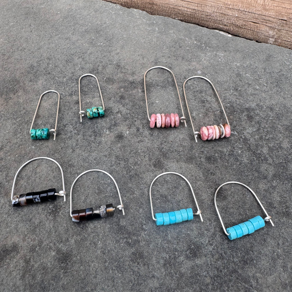 Sterling Silver Long Arch Earrings with Stones by Jovy Rockey