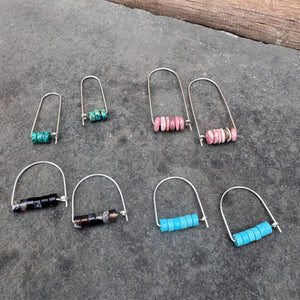 Sterling Silver Long Arch Earrings with Stones by Jovy Rockey