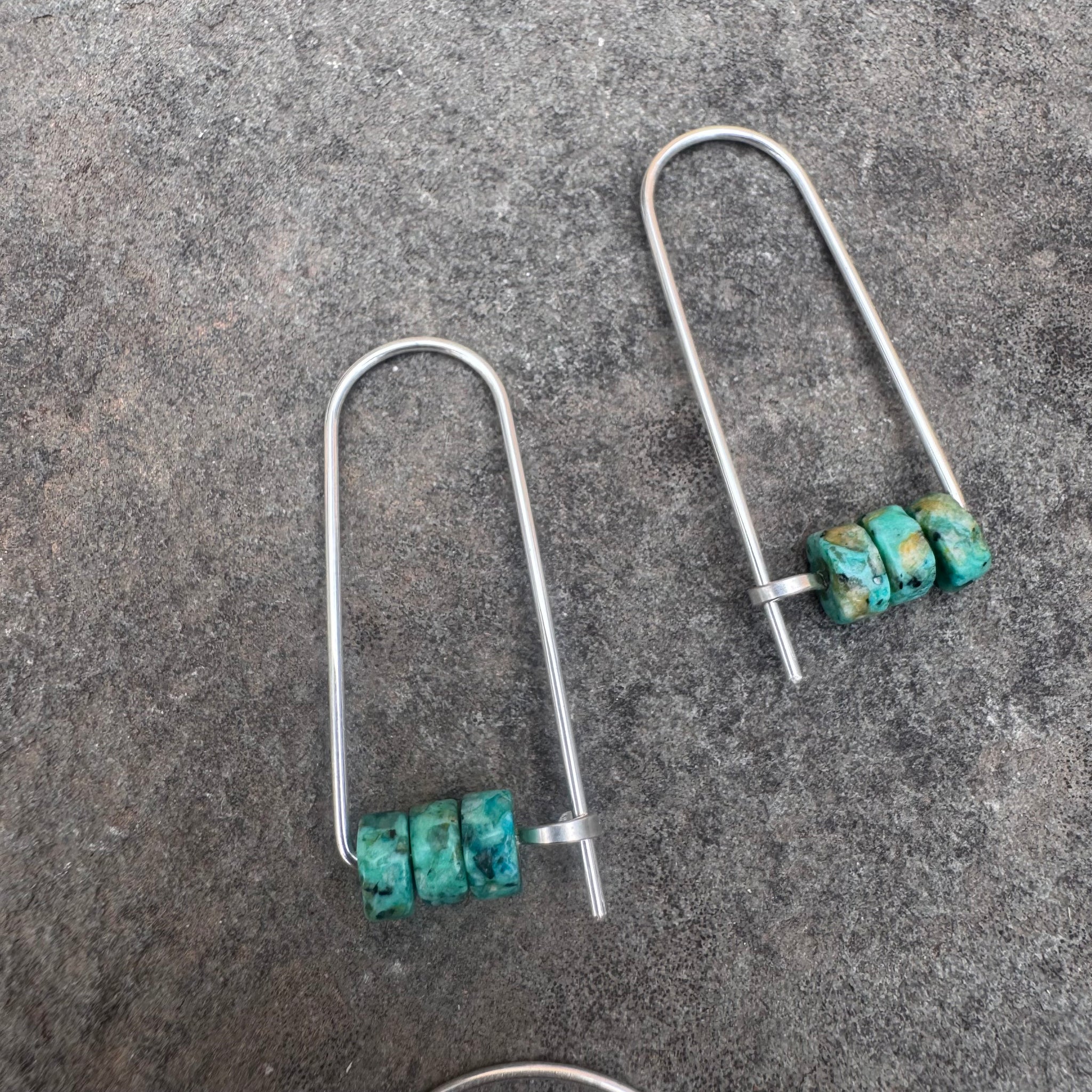 Sterling Silver Long Arch Earrings with Stones by Jovy Rockey