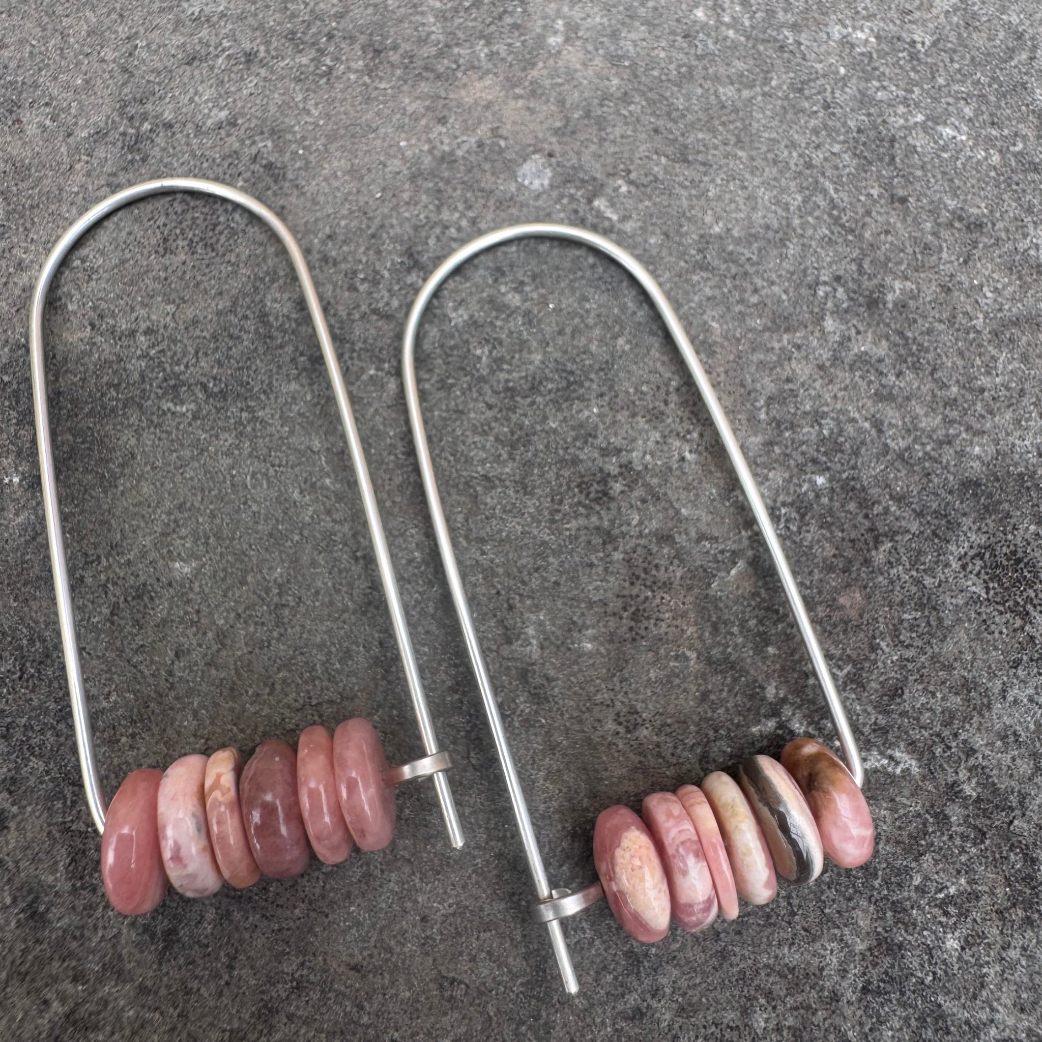 Sterling Silver Long Arch Earrings with Stones by Jovy Rockey