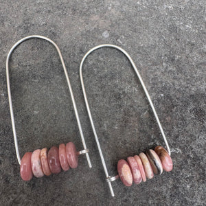 Sterling Silver Long Arch Earrings with Stones by Jovy Rockey