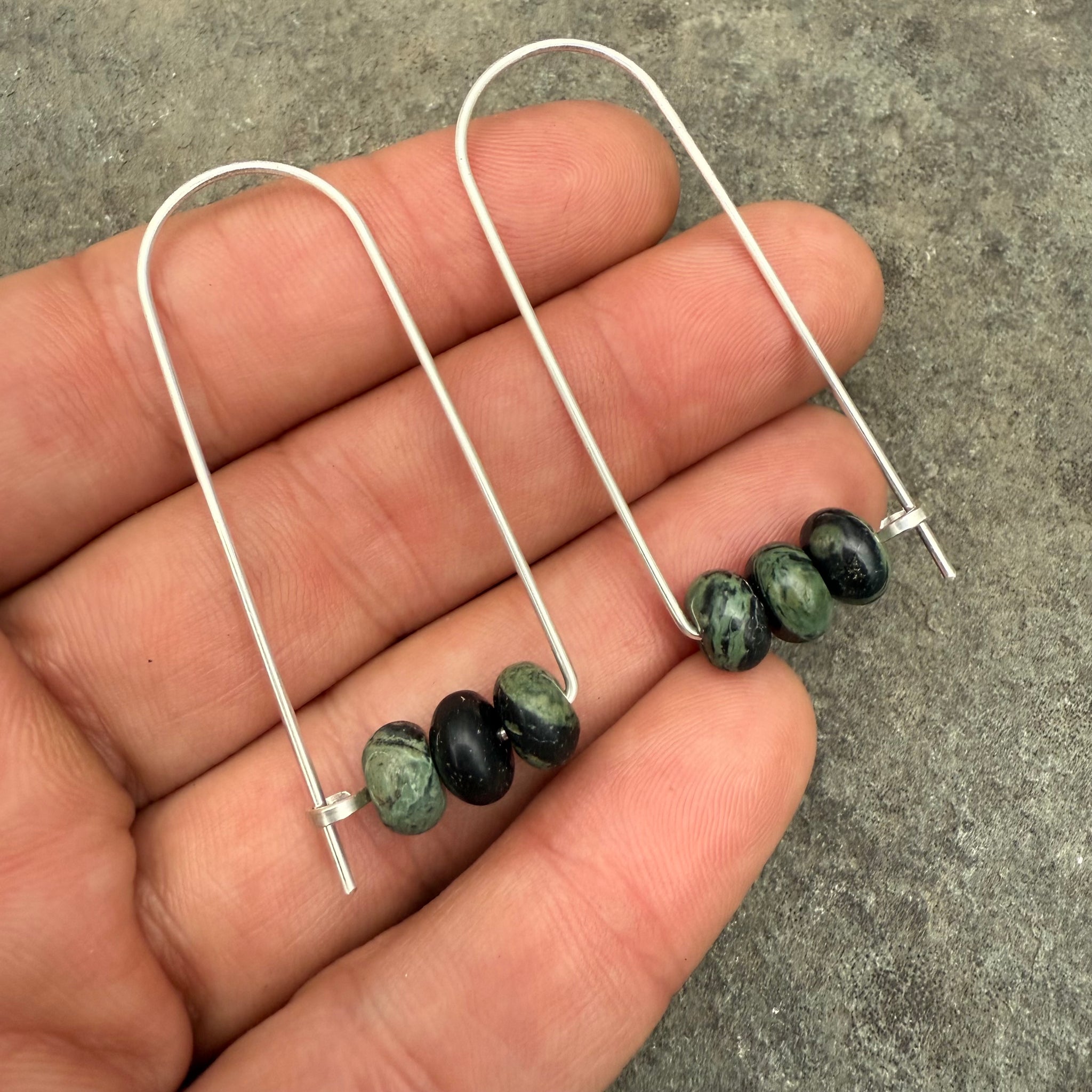 Sterling Silver Long Arch Earrings with Stones by Jovy Rockey