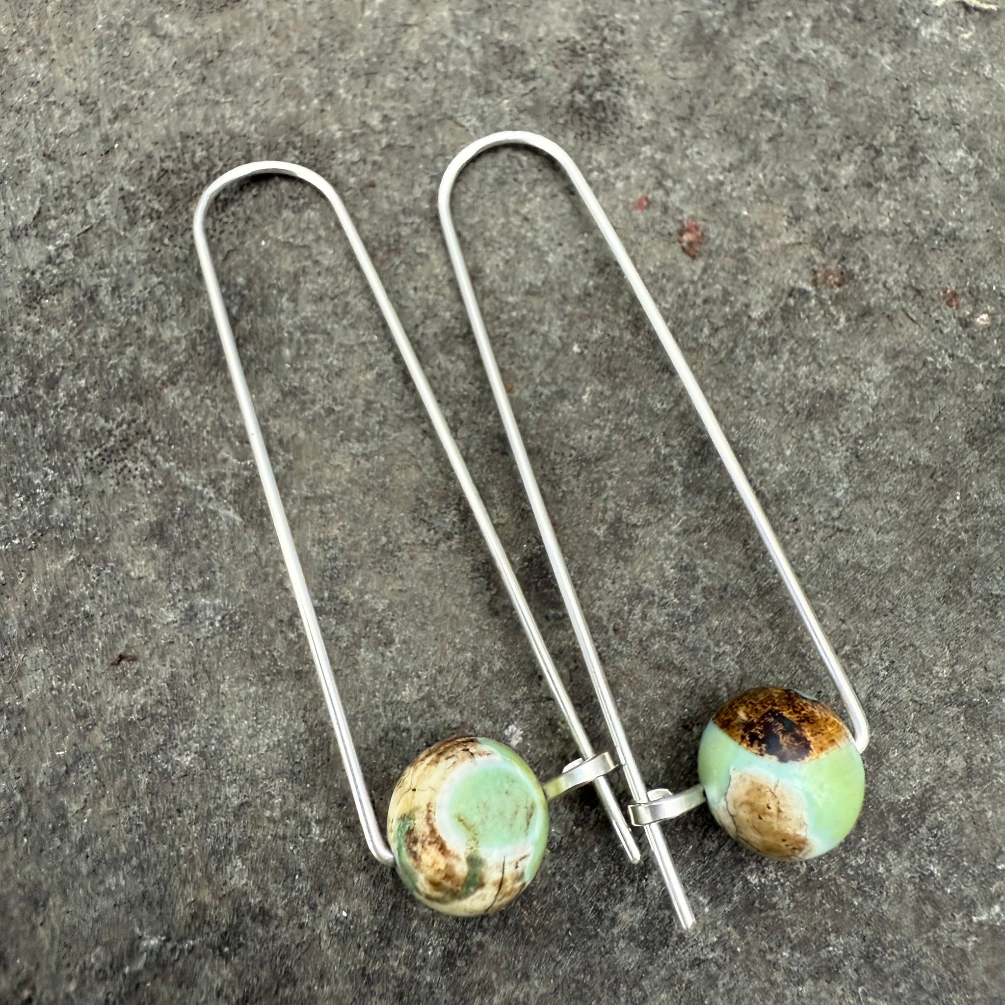 Sterling Silver Long Arch Earrings with Stones by Jovy Rockey