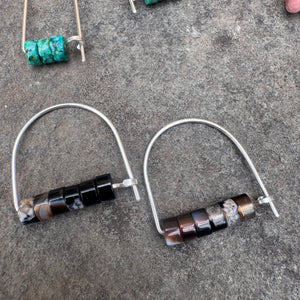 Sterling Silver Long Arch Earrings with Stones by Jovy Rockey