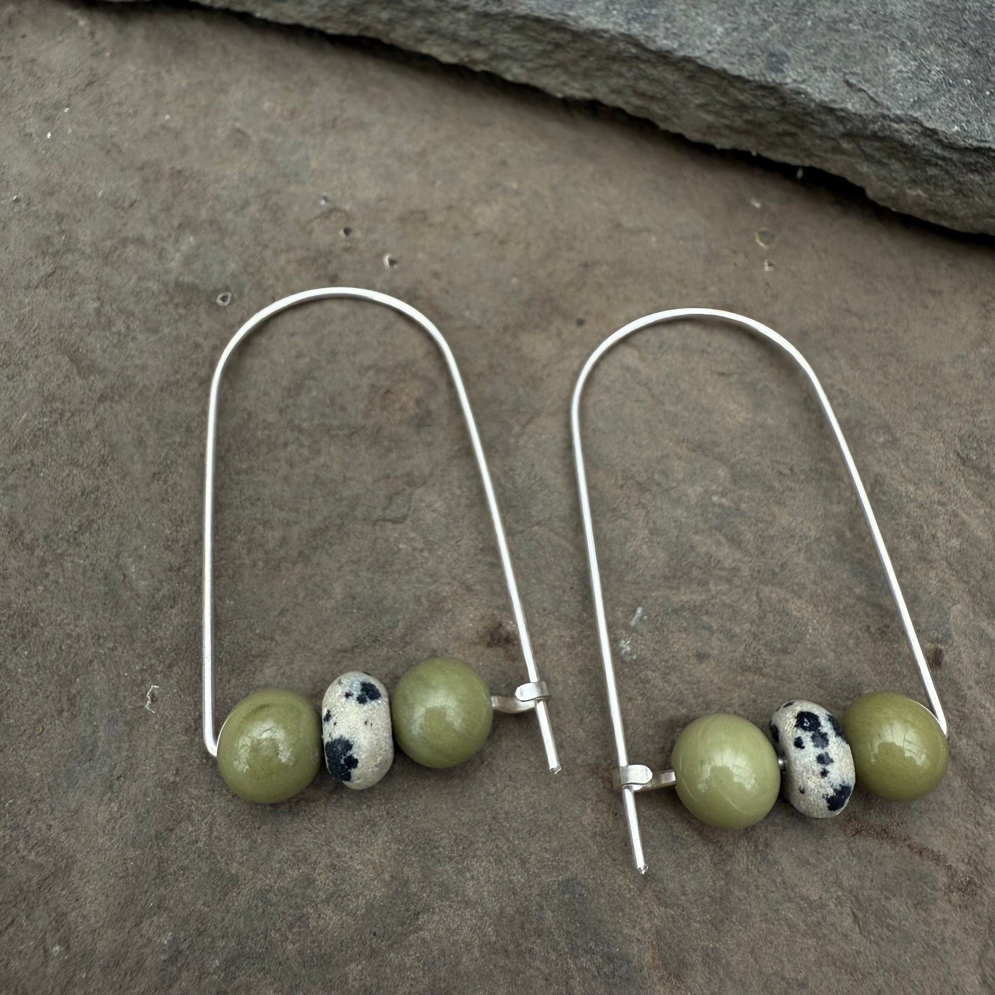 Sterling Silver Long Arch Earrings with Stones by Jovy Rockey