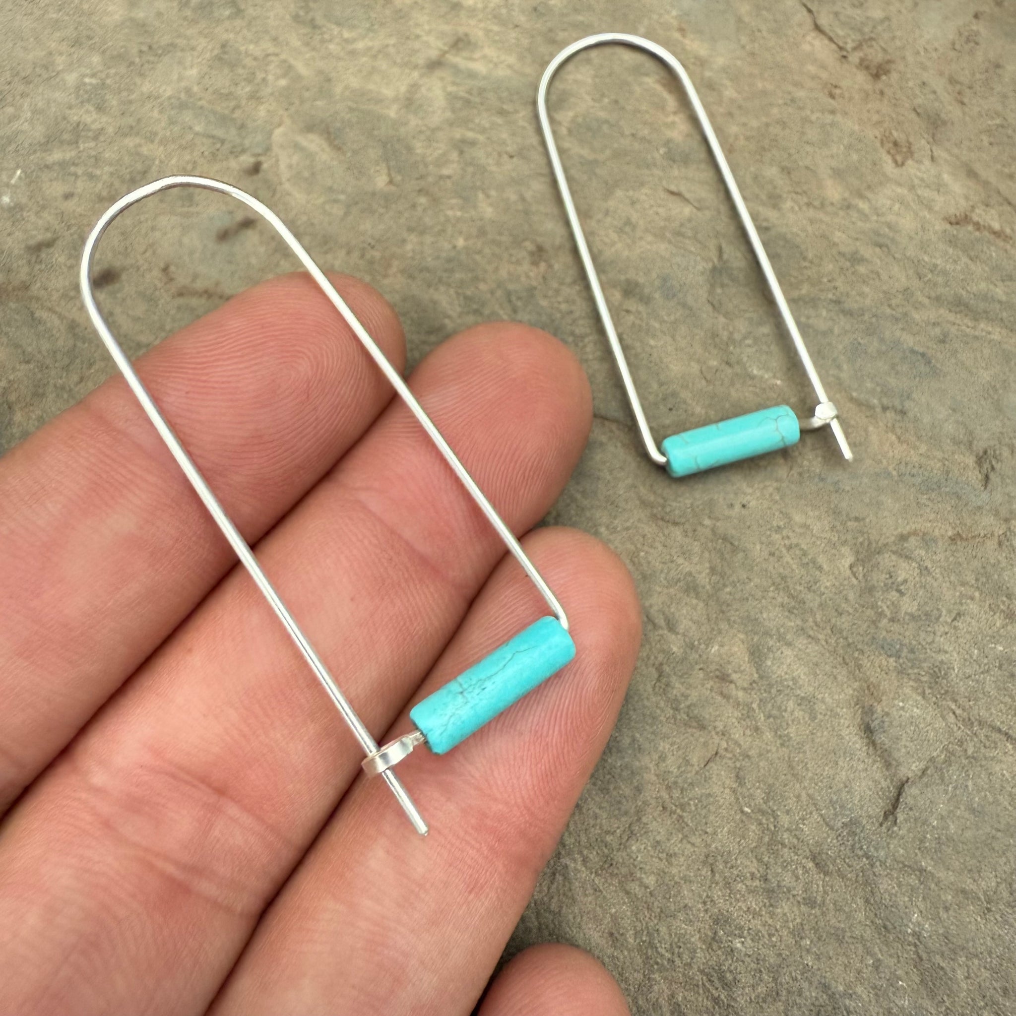 Sterling Silver Long Arch Earrings with Stones by Jovy Rockey