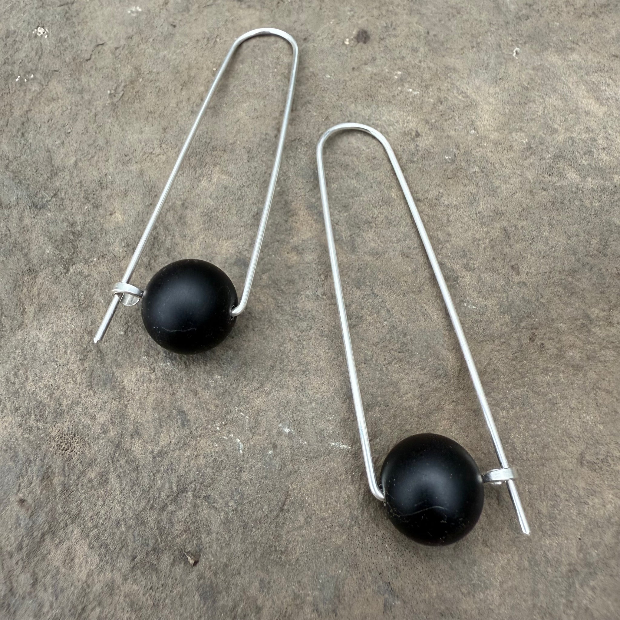 Sterling Silver Long Arch Earrings with Stones by Jovy Rockey