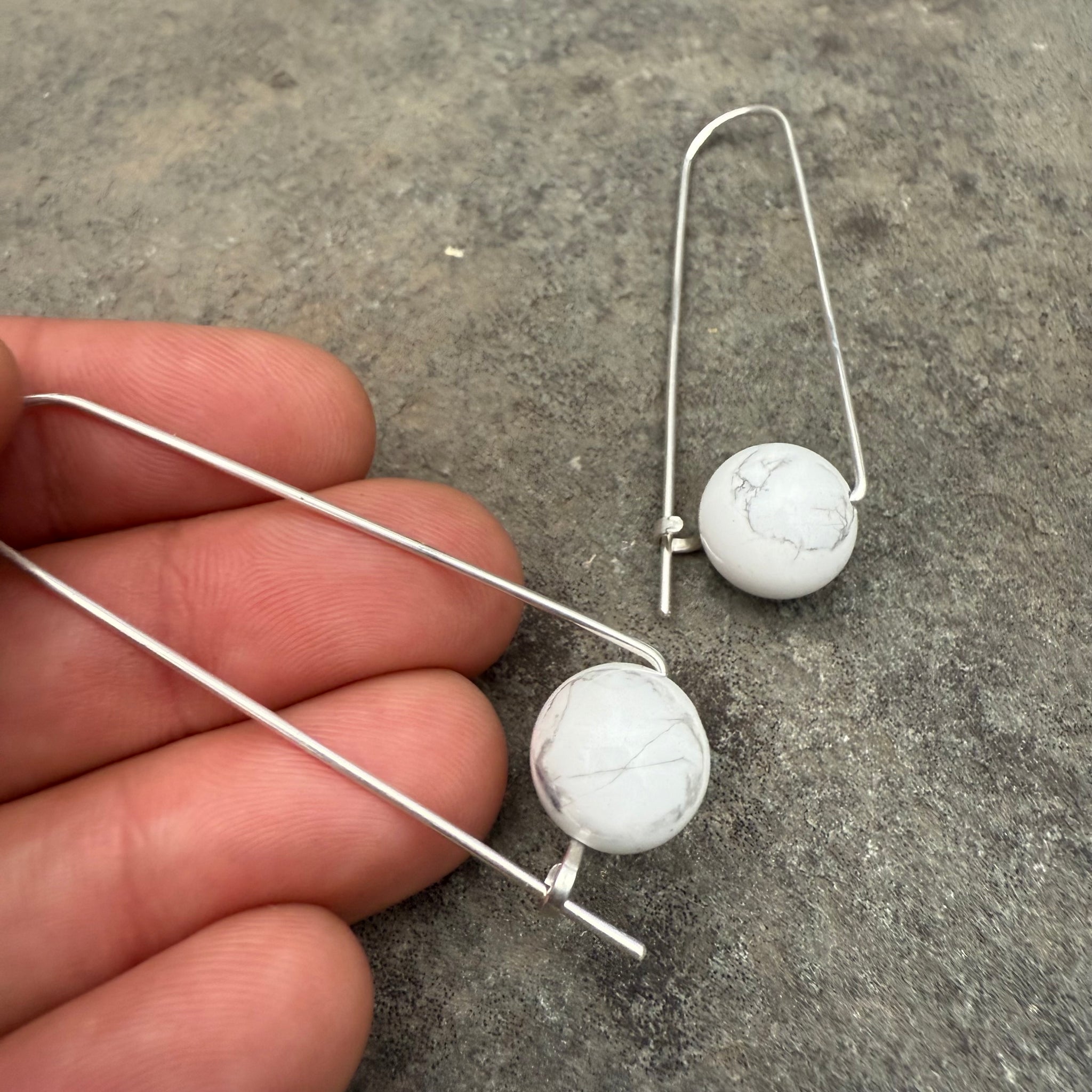 Sterling Silver Long Arch Earrings with Stones by Jovy Rockey