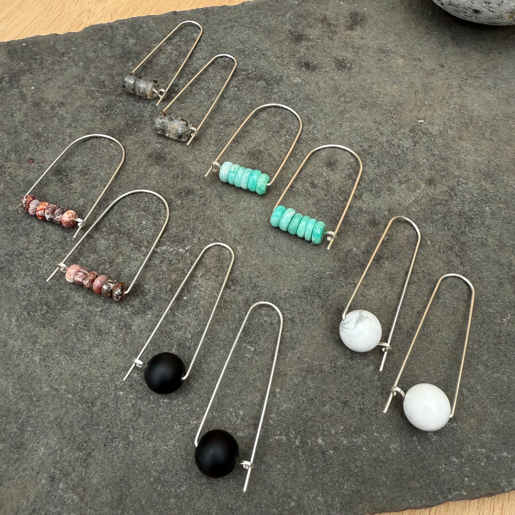 Sterling Silver Long Arch Earrings with Stones by Jovy Rockey