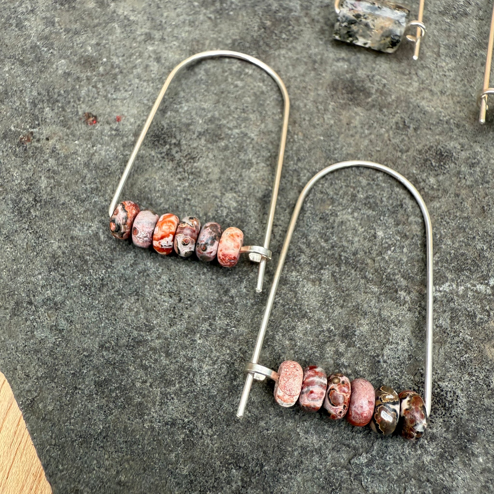 Sterling Silver Long Arch Earrings with Stones by Jovy Rockey