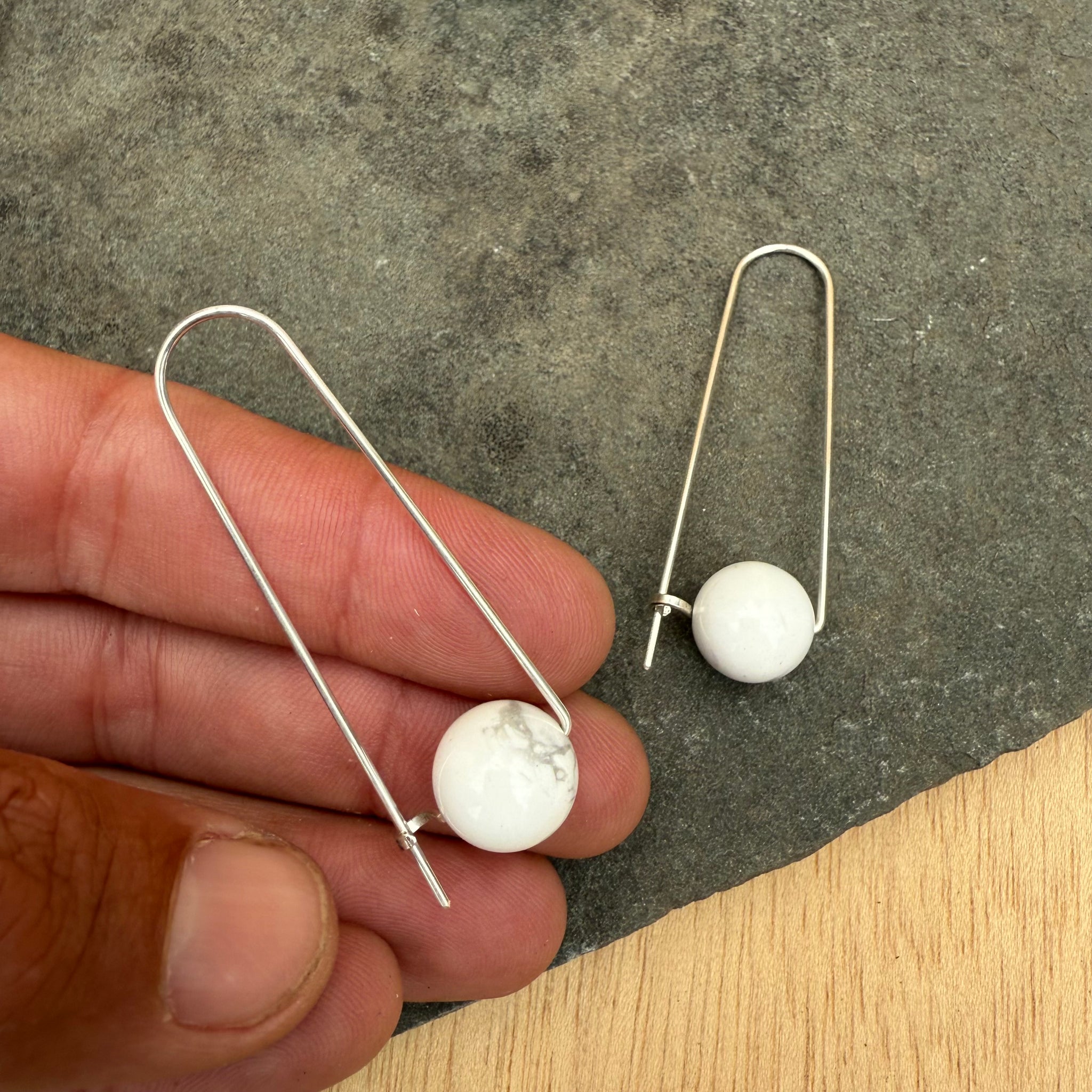 Sterling Silver Long Arch Earrings with Stones by Jovy Rockey