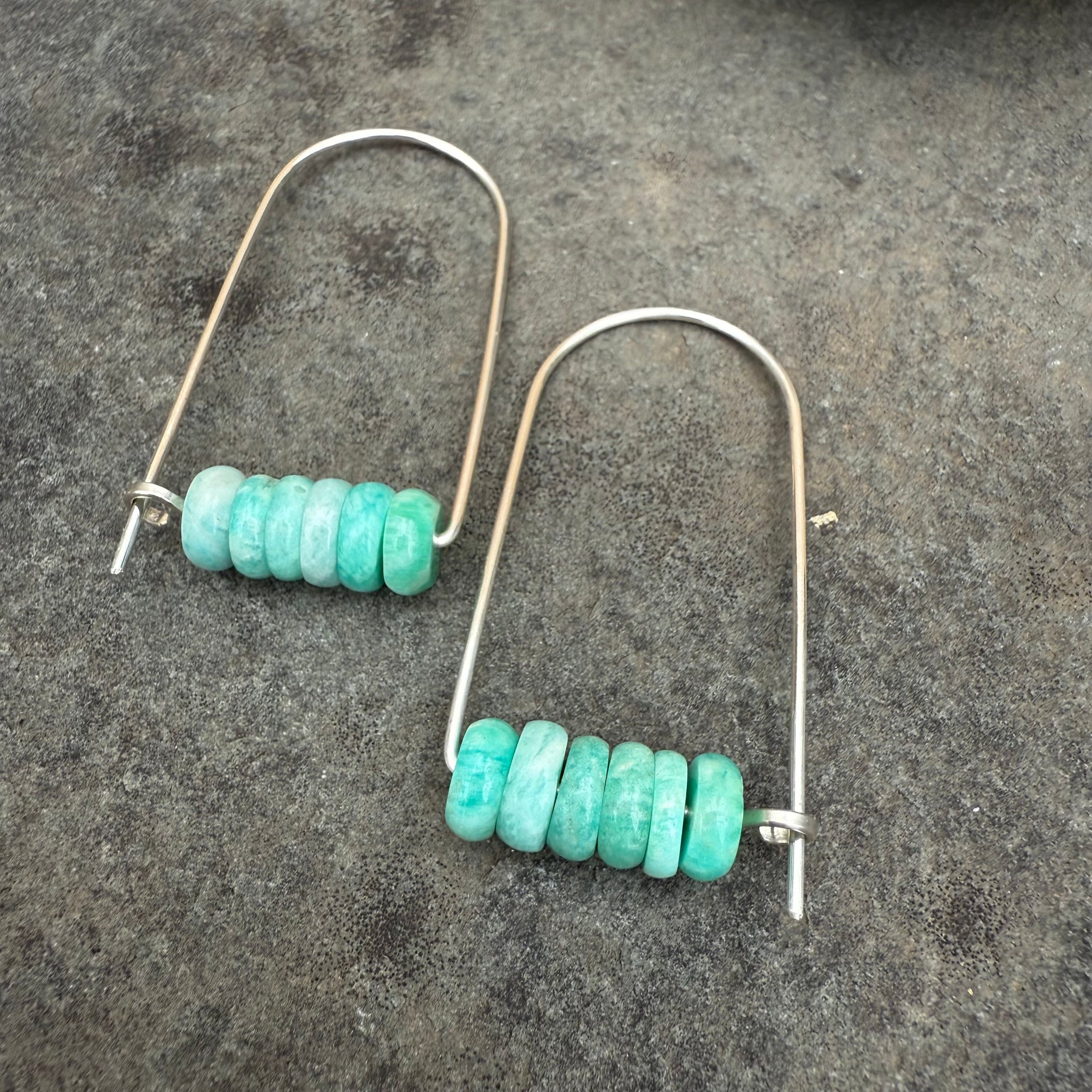 Sterling Silver Long Arch Earrings with Stones by Jovy Rockey