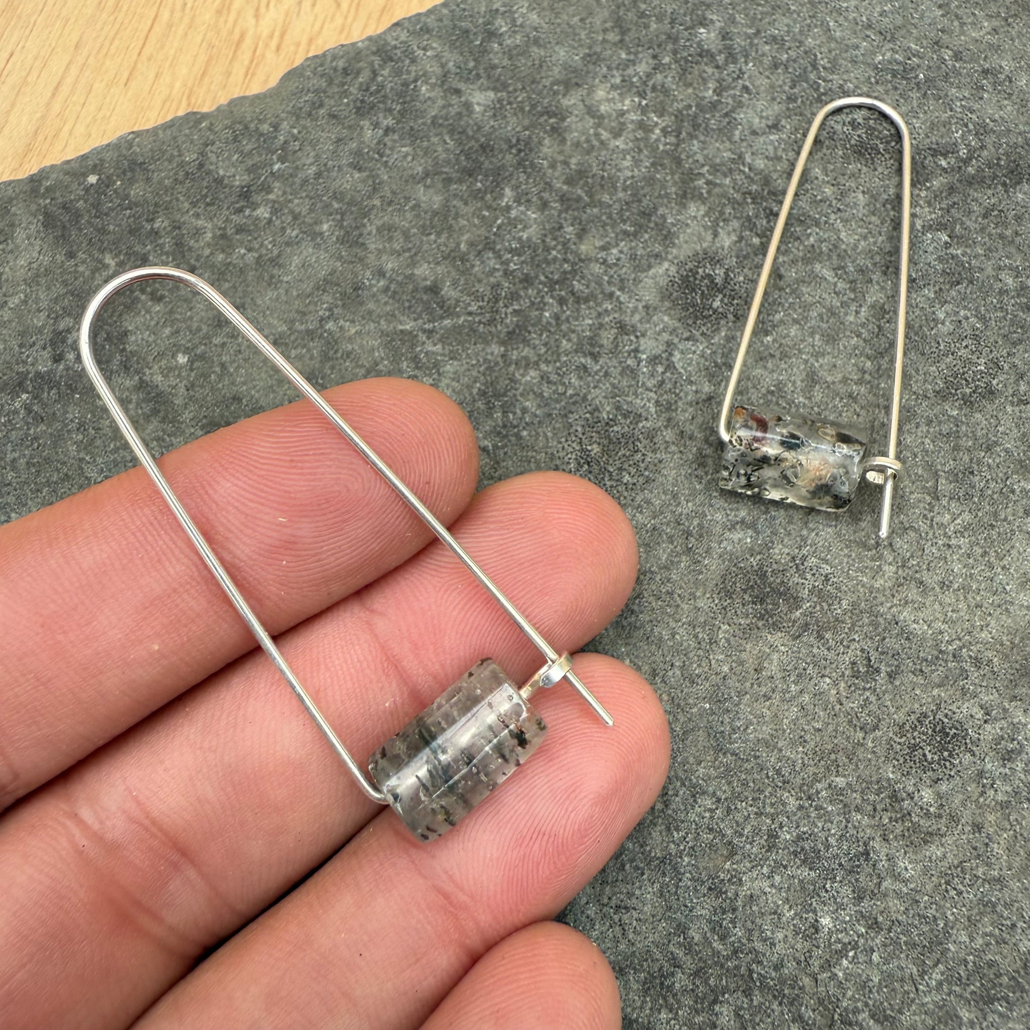 Sterling Silver Long Arch Earrings with Stones by Jovy Rockey