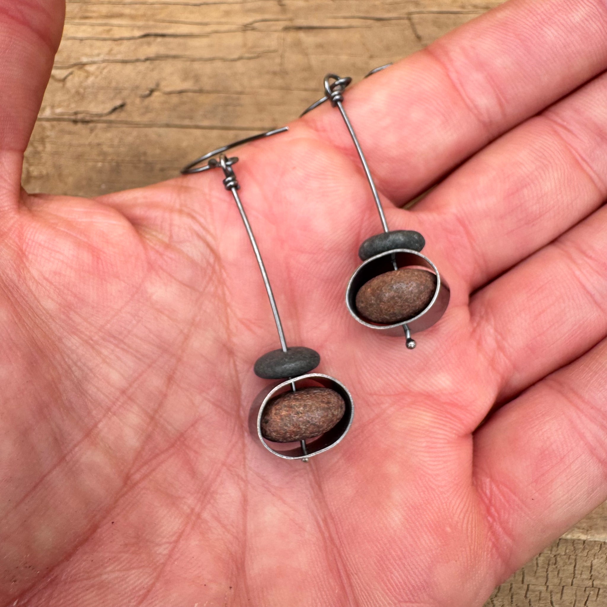 Stone on Contained Stone Earrings by Lakestone Jewelry